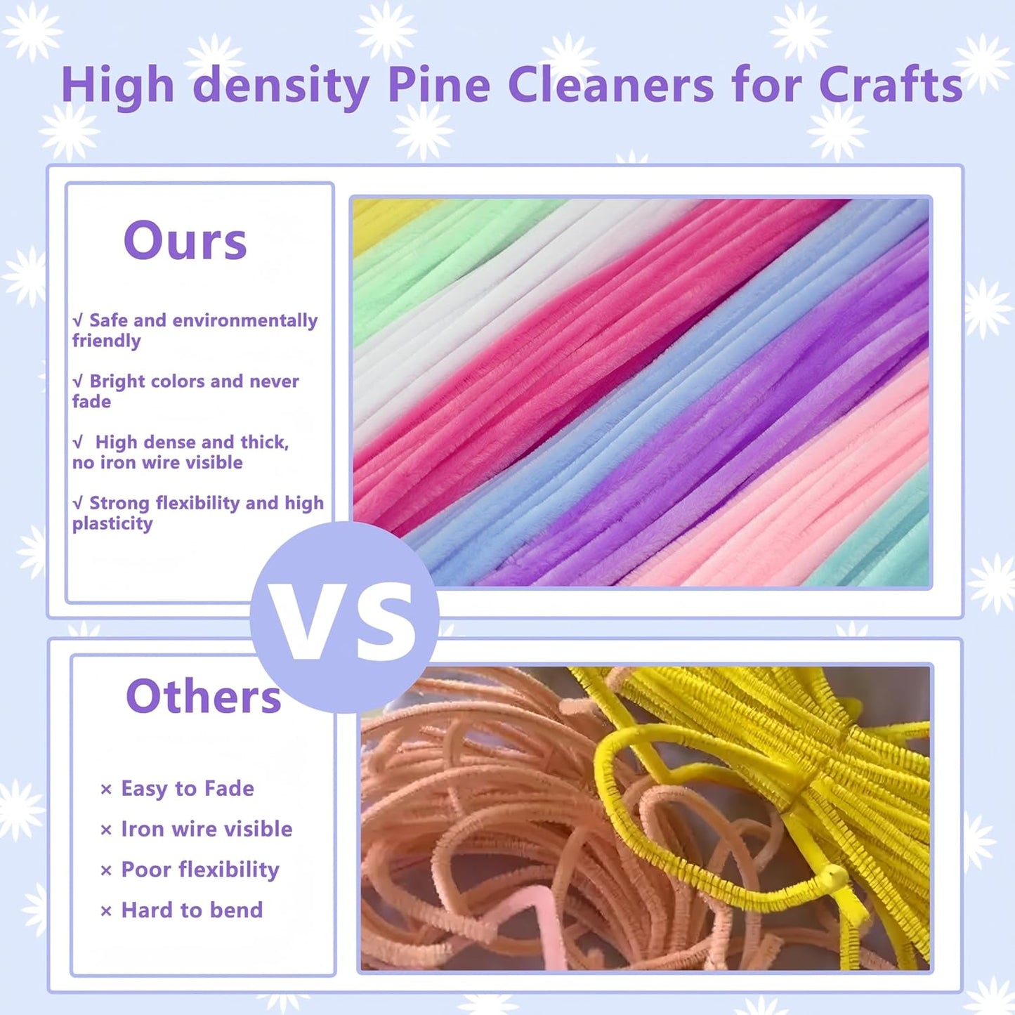 Pipe Cleaners Craft, 400pcs Pipe Cleaners with Flower Stems, Floral Tape, Ribbon, for Flower Bouquet DIY-Purple