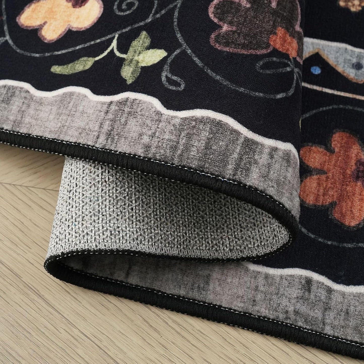 Rugcomf Runner Rug for Kitchen Non Slip 2'6''x8' Washable Rugs with Rubber Backing Soft Floral Animal Cat Carpet Runner for Kitchen Laundry Bedroom Bathroom, Black