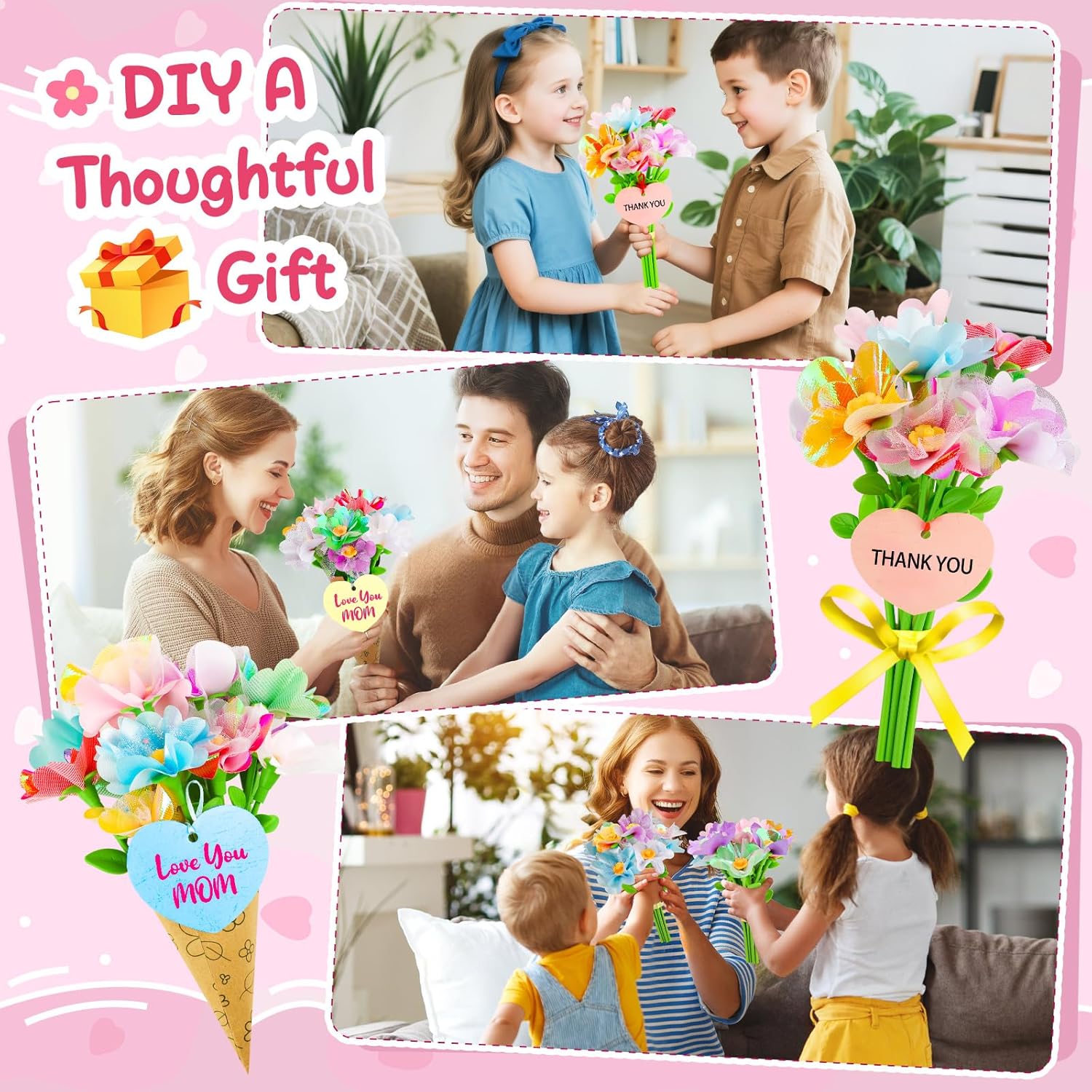Wwzzey Fabric Flower Bouquets Toys - Arts and Crafts for Kids Ages 4-8 8-12, Kids Crafts DIY Kit with Blessing Cards, Birthday Christmas Gifts for 4 5 6 7 8+ Year Old Girls Boys