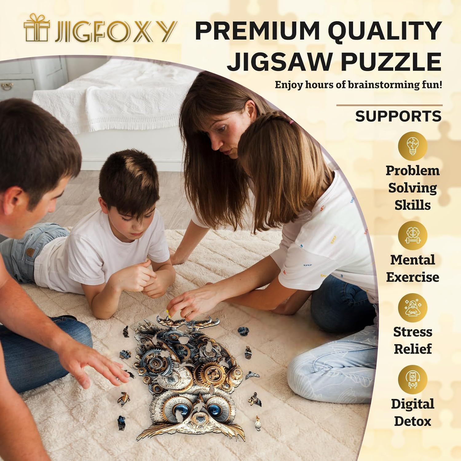 Jigfoxy Wooden Puzzles for Adults, Mechanical Owl Wood Puzzles Adult, Unique Animal Shape Wooden Jigsaw Puzzles for Adults, Birthday Gifts for Puzzle Lovers, Family(L-13.4 * 9.1in-200pcs)