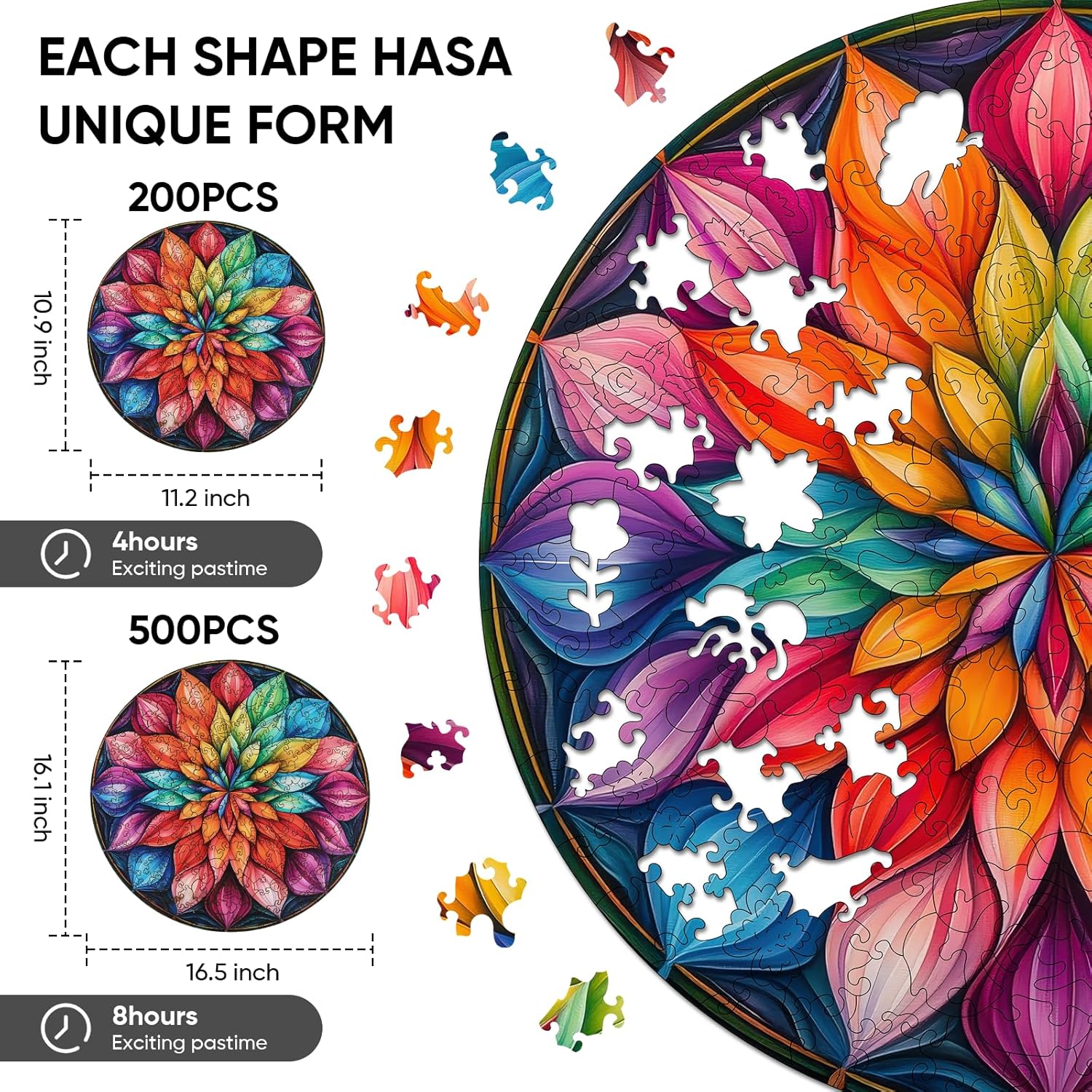 Wooden Puzzles for Adults, Mandala Wooden Jigsaw Puzzles 200 Pieces, Unique Design Adult Puzzles, Family Brain Game Gift,10.9x11.2 inch