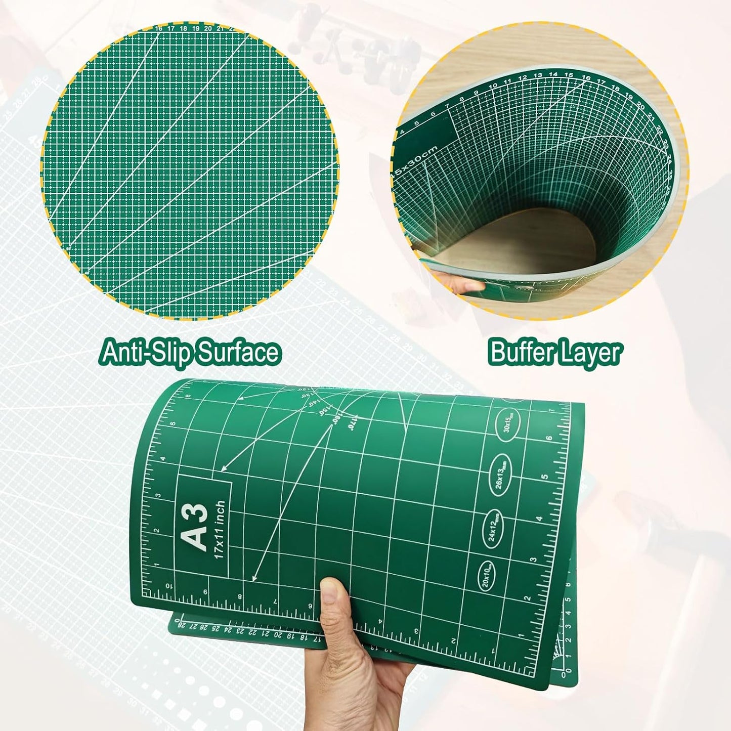 5 PCS Self Healing Cutting Mat 12" x 18": Sewing Rotary Cutting Mat for Crafts and Fabric Sewing Scrapbooking Quilting and Precision Cutting (5, Green)
