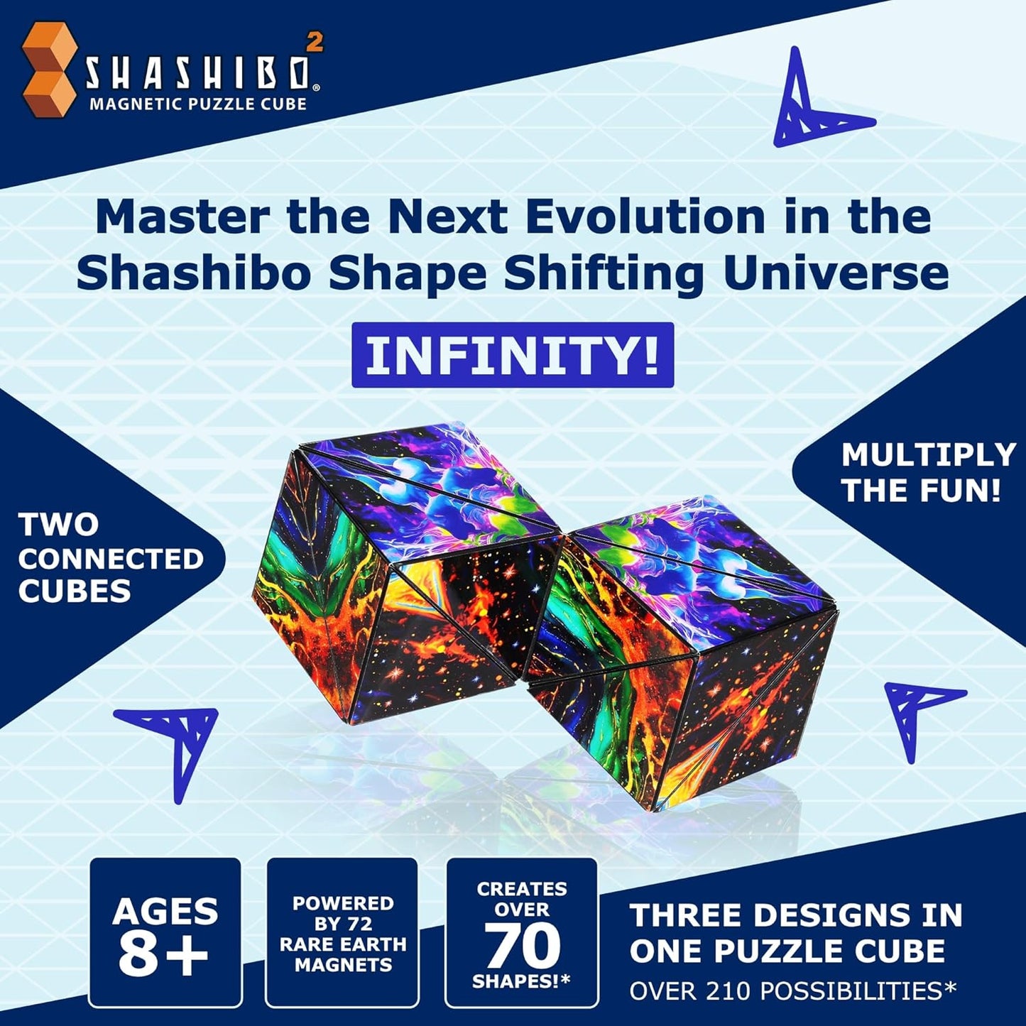 Shashibo Squared Shape Shifting Box – Next Generation XL STEM Magnetic Fidget Cube That Transforms Into Over 70 Shapes – Pairs w/All Shashibo Cubes - Download Fun in Motion Toys Mobile App (Infinity)