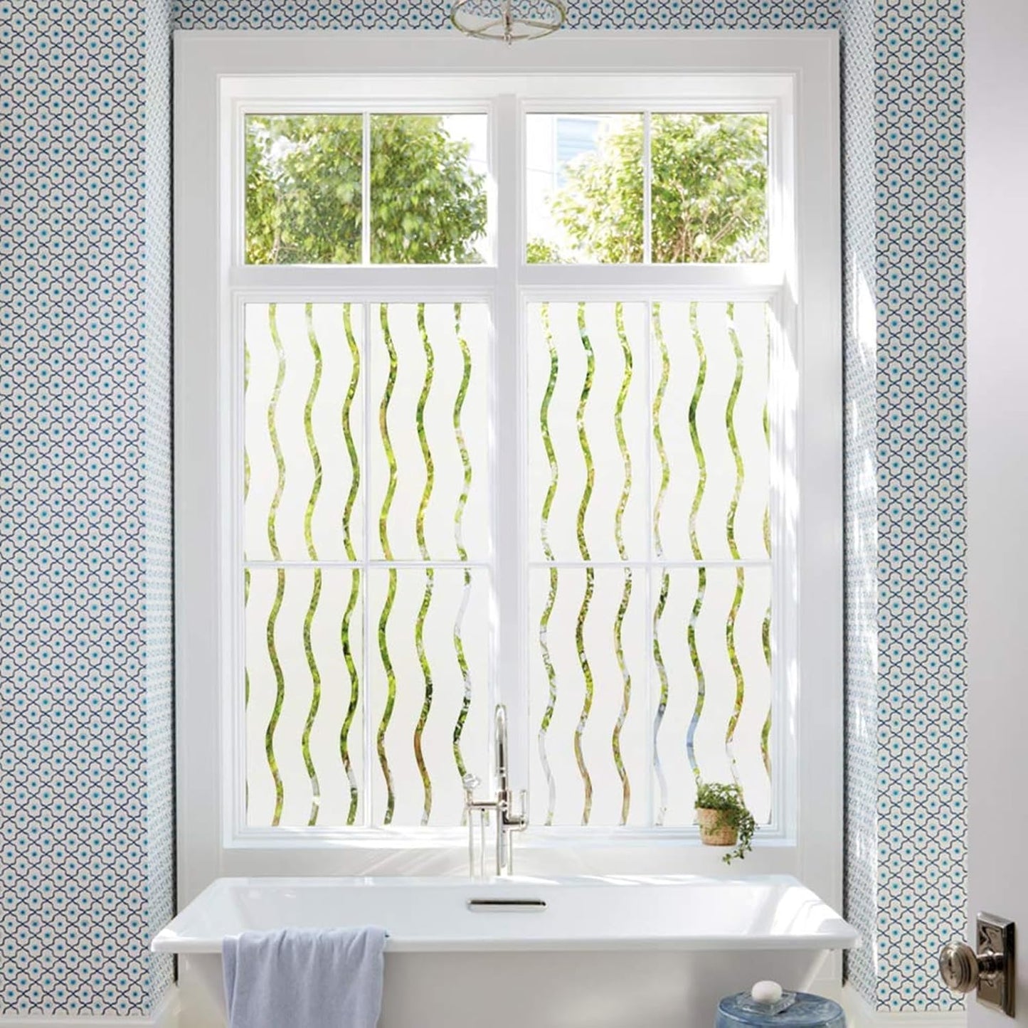 LEMON CLOUD Window Film for Privacy and Light Protection，Non Adhesive Removable Glass Covering Opaque Window Sticker Self Static Cling Vinyl Glass Film for Home Office (35.4 x 78.7 Inch,Wavy)