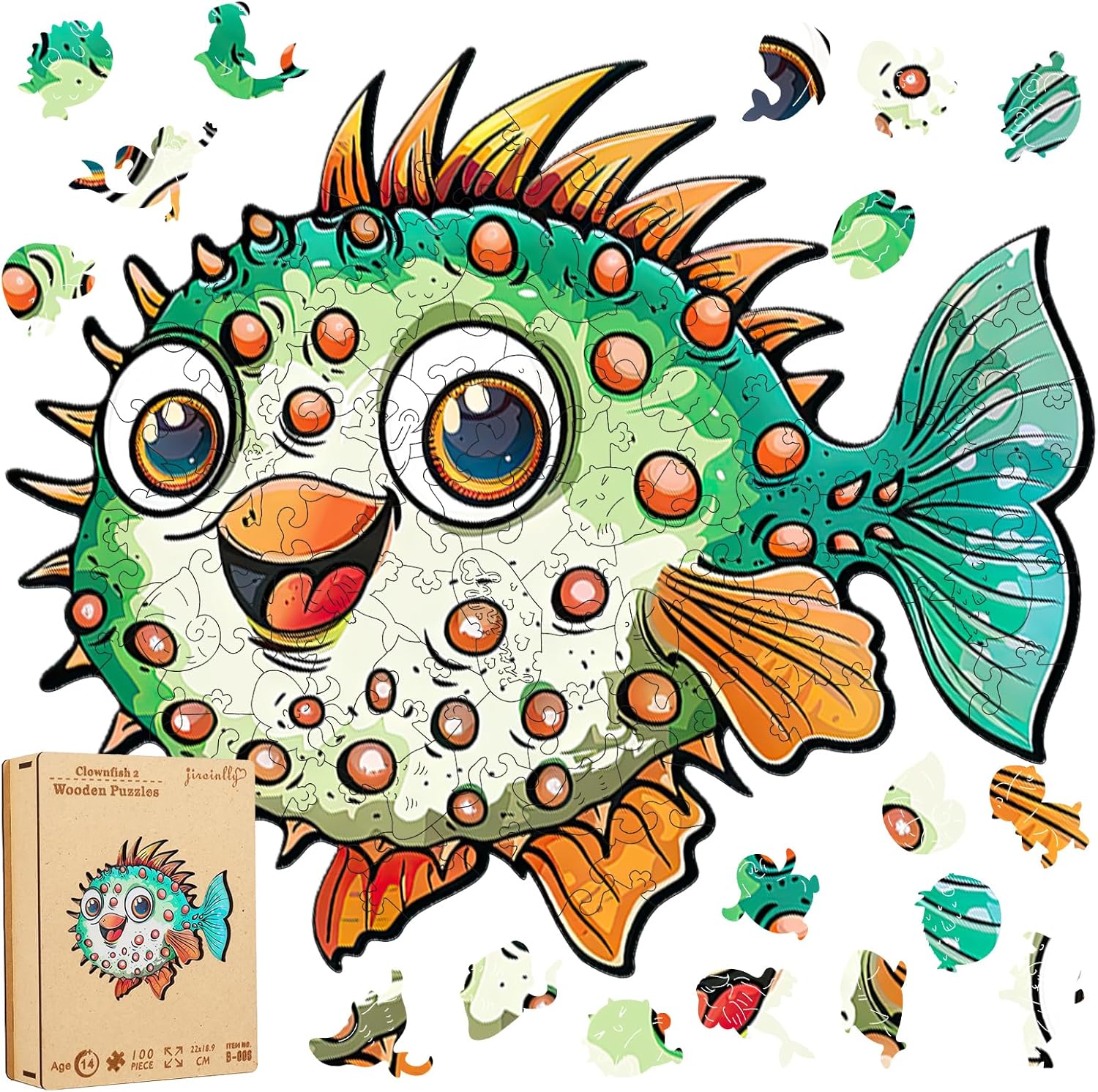 Wooden Puzzles for Kids, 100 Pieces Ocean Puzzle, Unique Fish Shaped Wooden Puzzle, Preschool Puzzle Toys, Give Your Kids/Grandchildren, Suitable for Family Games
