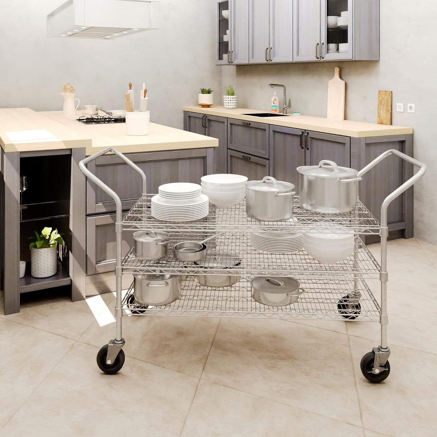 24" W x 48" L x 36" H Chrome Heavy Duty Utility Cart | 3-Tier | NSF Commercial Storage Rack Mobile Unit | Storage and Mobility Solution for Your Business