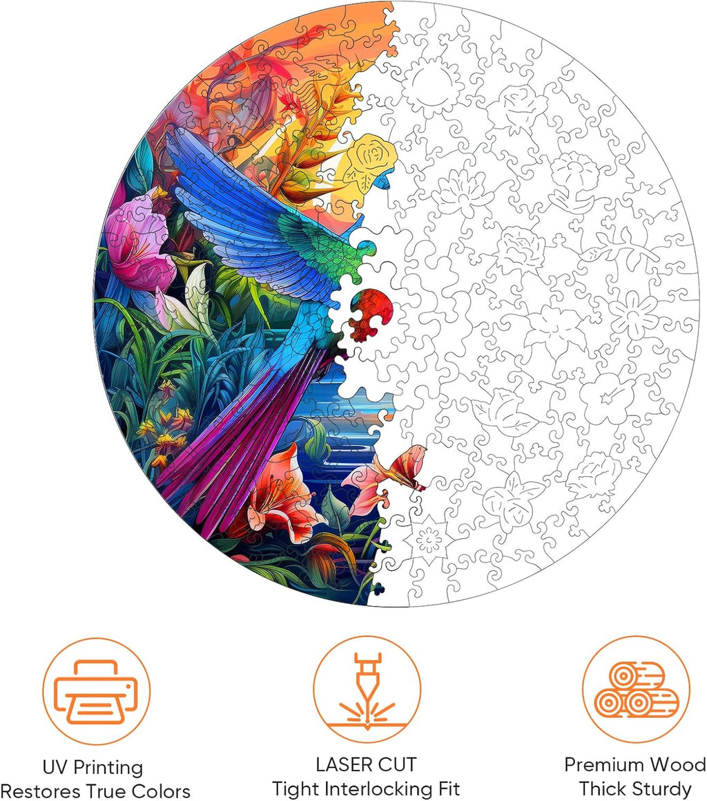 500 Pieces Puzzles for Adults, Hummingbird and Flower Wooden Puzzles,Unique Shaped Jigsaw Puzzles for Adults and Kids, Birthday Gifts Fun Challenge Family Game 16.5'' x 16.5''