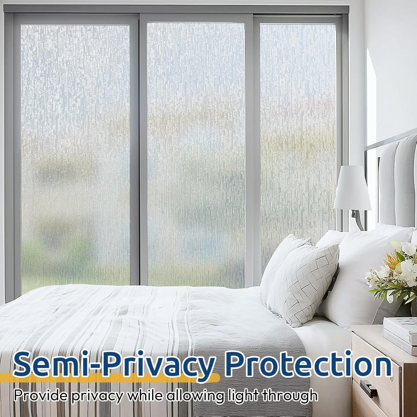 rabbitgoo Window Privacy Film Frosted Glass Clings, Decorative Sun UV Blocking Static Cling Window Covering, Removable Frosting Sticker for Home, Rain Silk, 23.6 x 78.7 Inches
