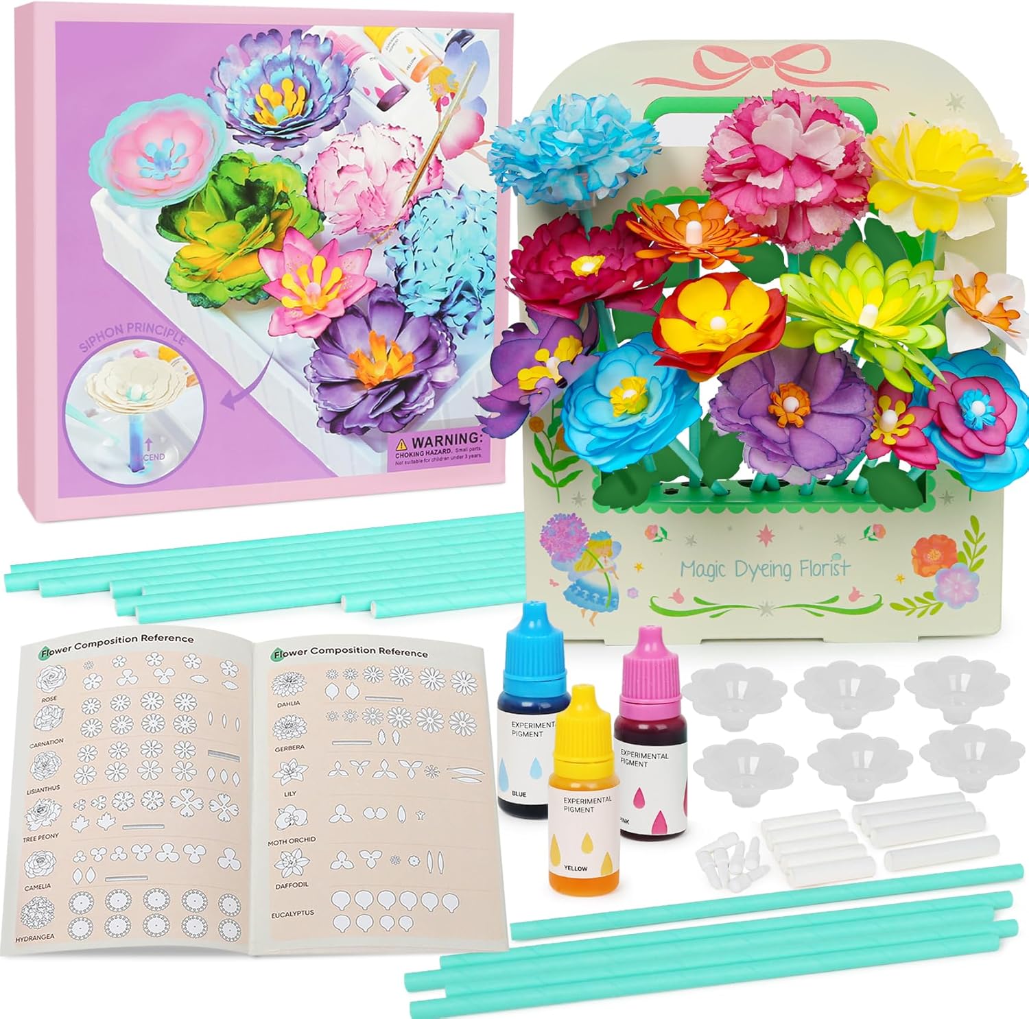 Arts and Crafts for Kids, Paper Flowers Science Kit Magic Dyeing Flowers Crafting Color Changing Art Project Class Group Activities, Gifts for Birthday Thank You Christmas, Toys for Ages 5-12yrs
