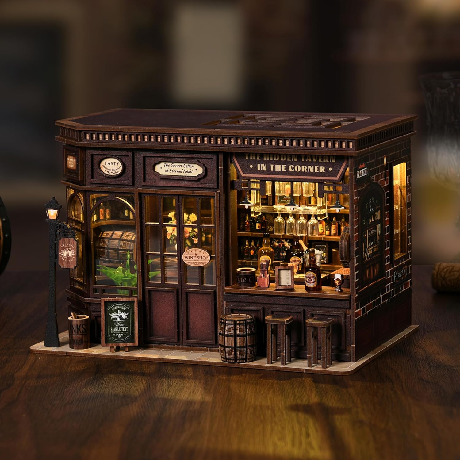 ISSEVE Book Nook Kit - DIY Miniature House Kit for Adults, Teens and Beginners, Corner Tavern Dollhouse Booknook Tiny House Bookshelf Decor 3D Wooden Puzzle, Gifts for Friends Family (Corner Tavern)