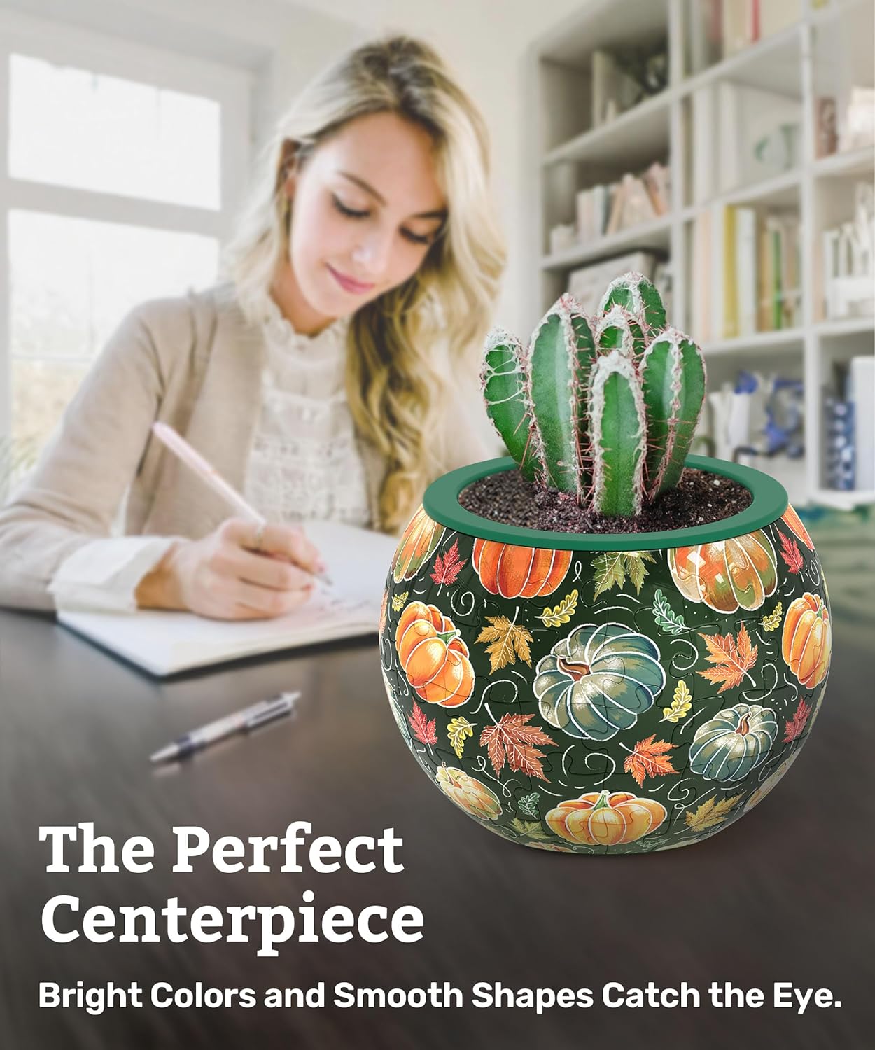 PieceRelax 3D Puzzle Planter 80 Pieces - Flower Pot - Hello Pumpkin Season, Home Decor Flower Pots for Indoor Cactus, Succulents Pots [K1107]