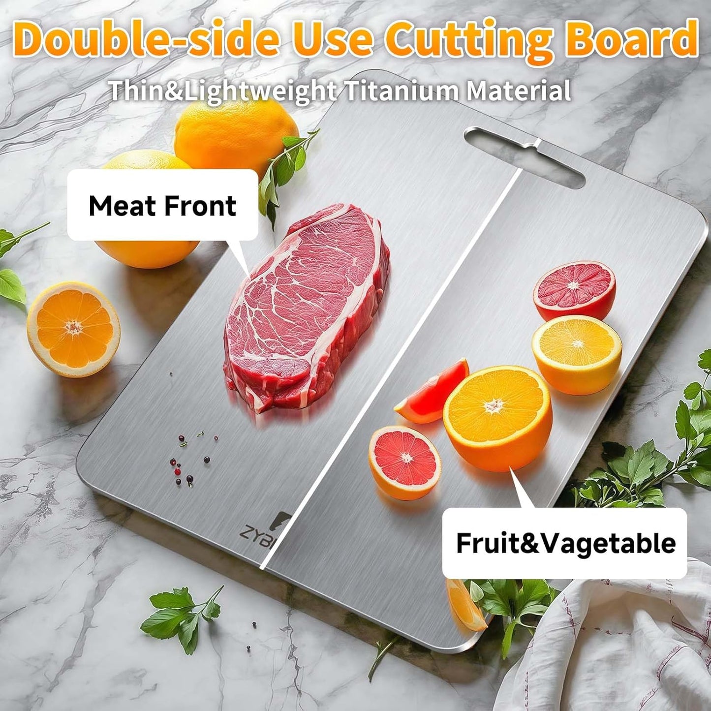Pure Titanium Cutting Board, Stainless Cutting Boards for Kitchen, Double-Sided Food Grade Chopping for Meat, Vegetable & Fruit (10 * 14 IN)