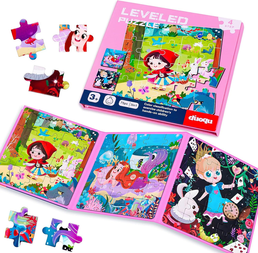 Magnetic Puzzles for Kids Ages 3-5, 3 in 1 Toddler Fairy Jigsaw Puzzle Book, Kids Travel Puzzles Toys, Preschool Learning Toy for Kids 3-8 Year (Fairy Tales)