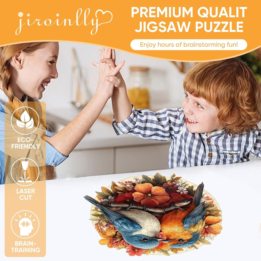 Wooden Jigsaw Puzzles -Twin Birds Wooden Puzzles for Adults, 200 Pcs Size 11.3'' x 11'', Luxurious Shaped Wood Puzzle, Beautiful Package, Best Gift for Adults, Family Game