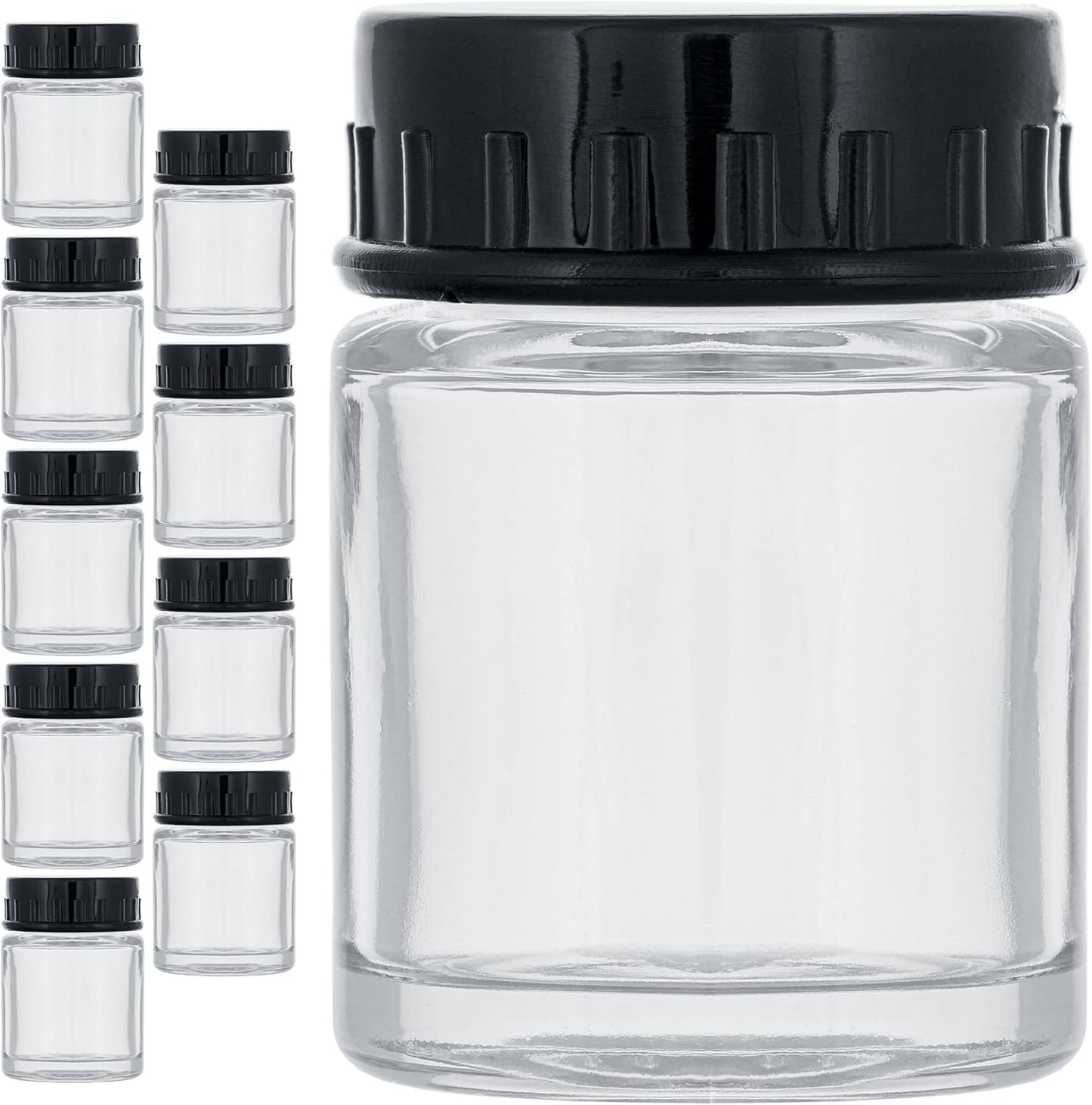 Master Airbrush (Pack of 10) TB-001 Empty 3/4 Ounce (22cc) Glass Jar Bottles with Plastic Lids - Replacement Jars, Paint Storage Bottles - Jars Screw Into Siphon Feed Airbrush Lid Adaptor Assemblies