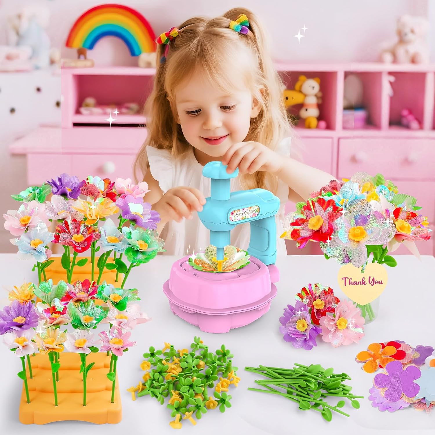 Wwzzey Fabric Flower Bouquets Toys - Arts and Crafts for Kids Ages 4-8 8-12, Kids Crafts DIY Kit with Blessing Cards, Birthday Christmas Gifts for 4 5 6 7 8+ Year Old Girls Boys