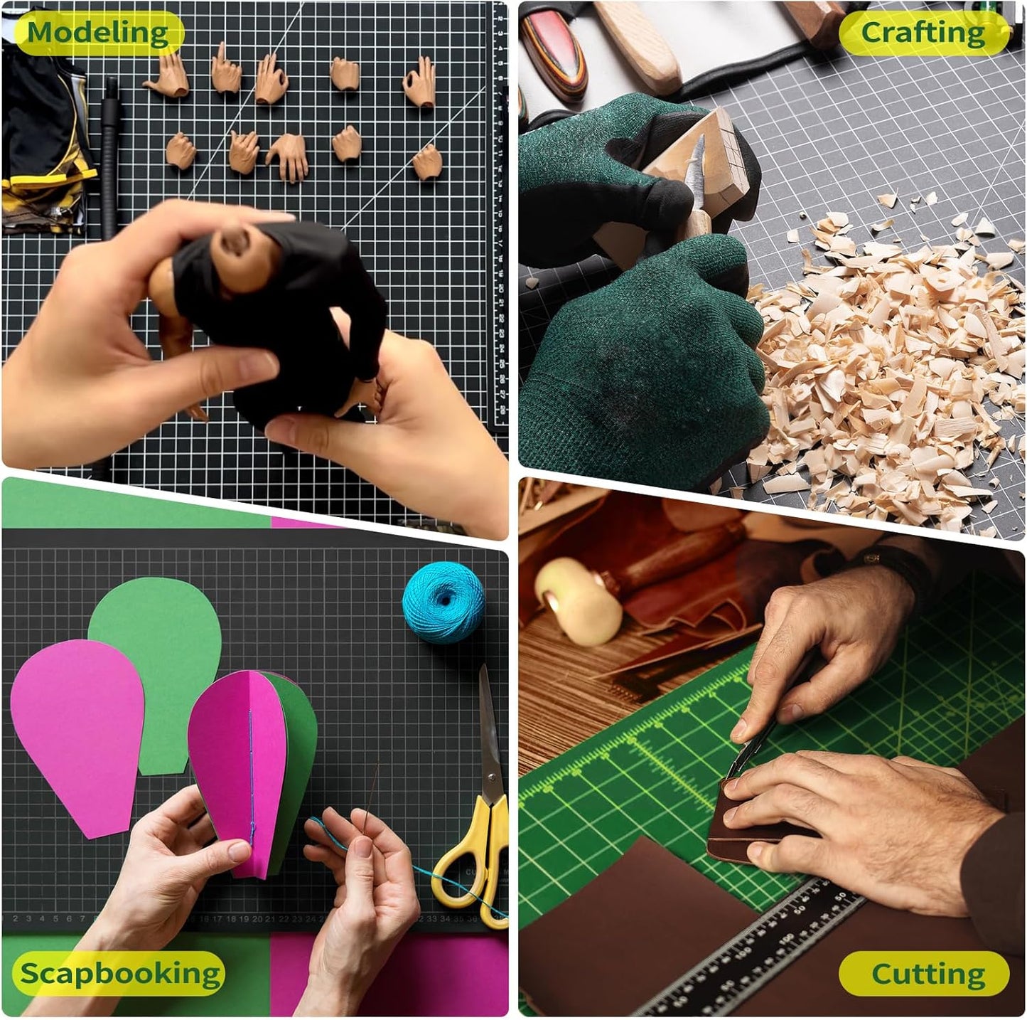 Thickness-Upgraded 9" x 12" Self Healing Sewing Mat, WerkWise Rotary Cutting Mat, Double Sided 5-Ply 9x12 Inch Cutting Board for Quilting, Fabric, & Crafts, Use with Rotary Cutters (Green & Black)