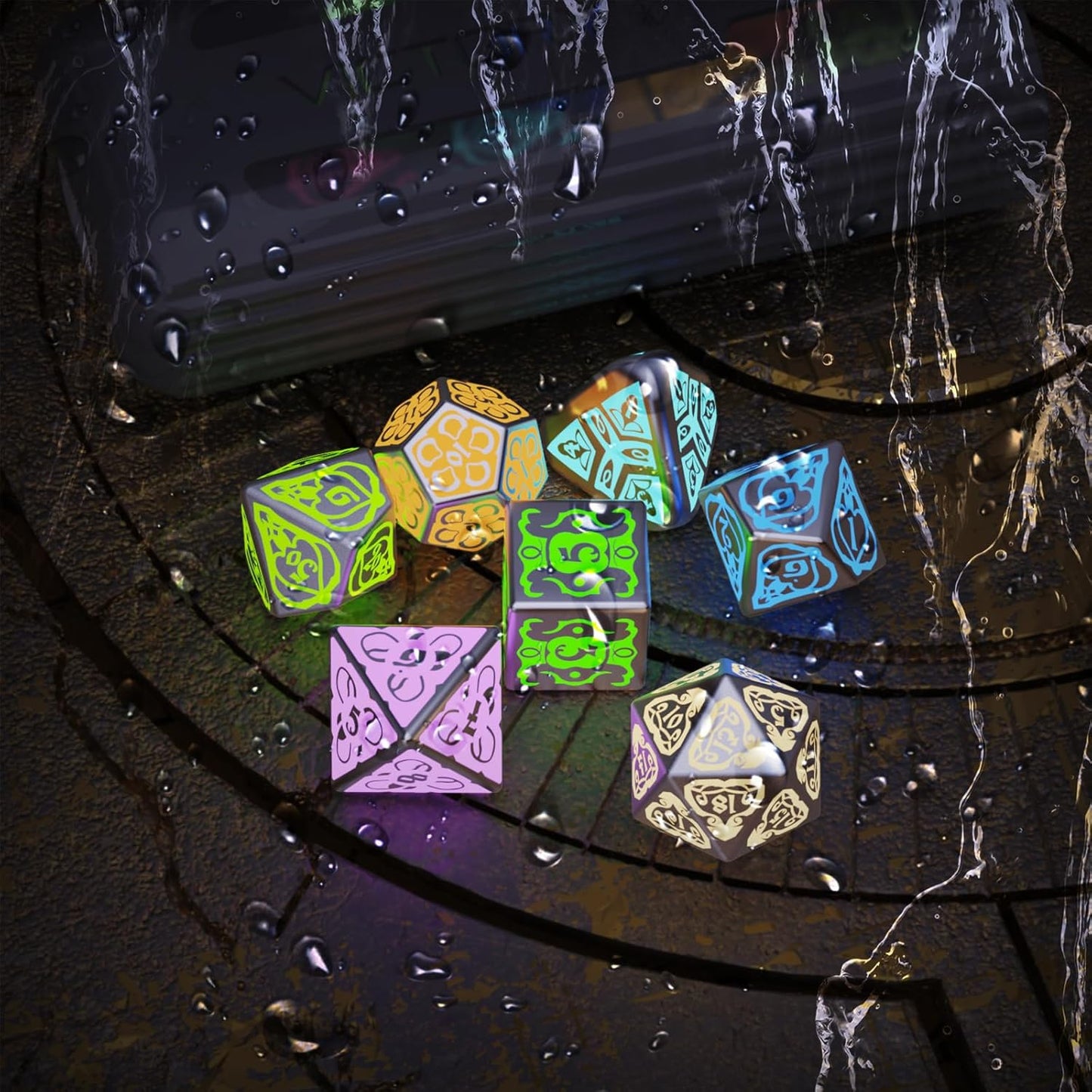 Wireless Charging DND Dice Set with Charging Box, Light Up Polyhedral Dice Set of D4 D6 D8 D10 D% D12 D20, 7PCS Glowing LED D&D Electronic Dice Set for RPG MTG Table Games