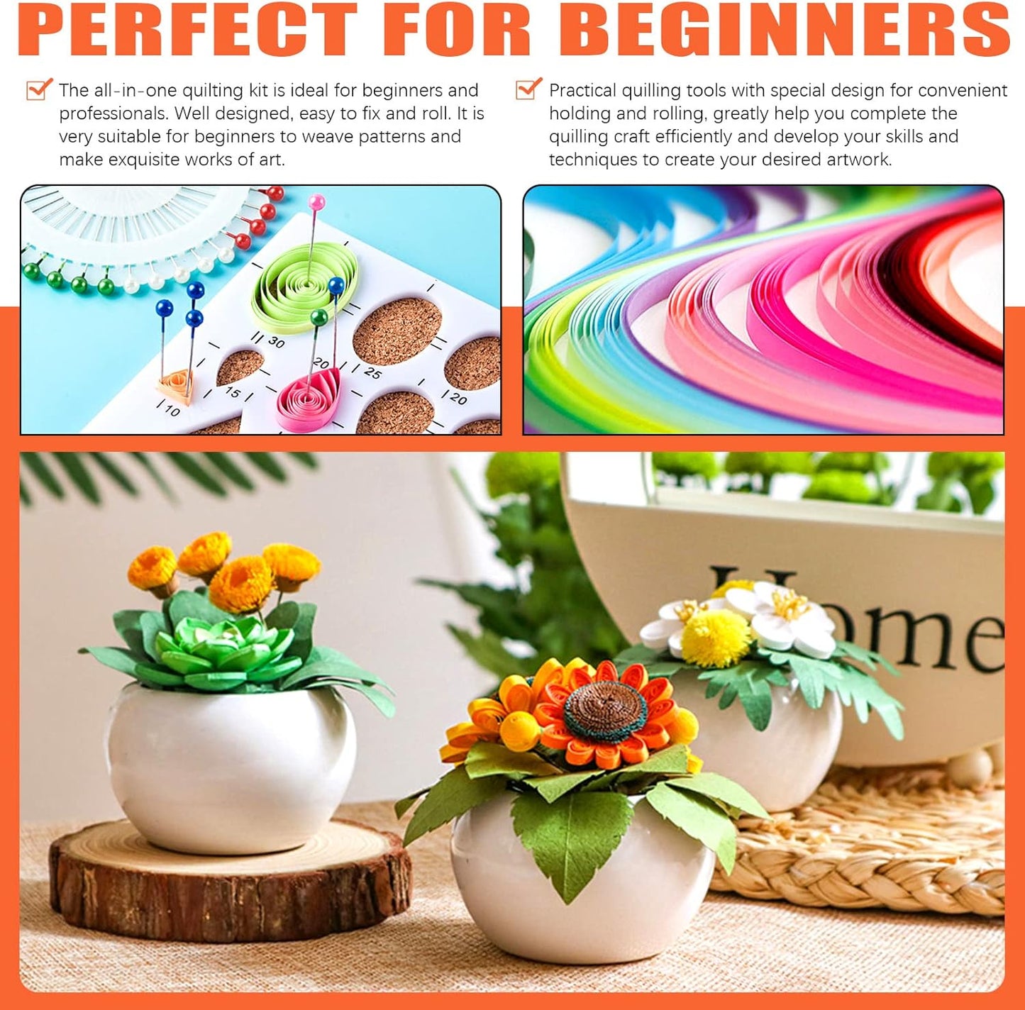 Tanstic 64Pcs Paper Quilling Kits, 45 Colors 900 Strips Paper Quilling Tools and Supplies for Beginners Perfect DIY Handcraft Quilling Set