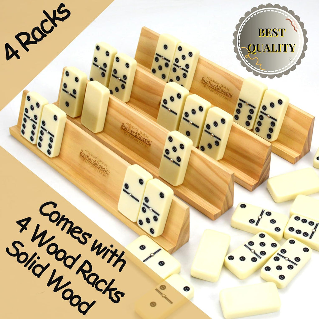 Dominos Set Adults with 4 Domino Racks Double Six Dominoes set in Portable Case Double 6 Domino's Game Set with 4 Wooden Domino Holders in EVA Hard Case Sturdy and easy to carry Ideal Gift Present