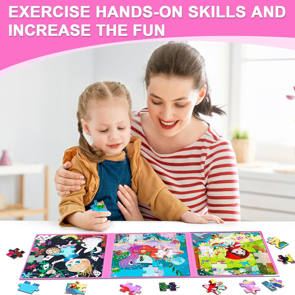 Magnetic Puzzles for Kids Ages 3-5, 3 in 1 Toddler Fairy Jigsaw Puzzle Book, Kids Travel Puzzles Toys, Preschool Learning Toy for Kids 3-8 Year (Fairy Tales)