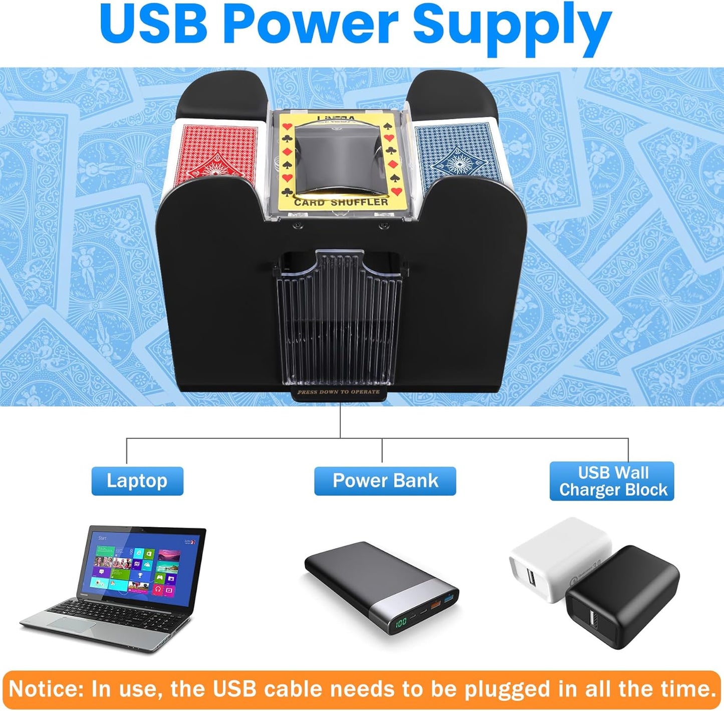 Automatic Card Shuffler 6 Deck Heavy Duty Electric Card Shuffler, USB/Battery-Operated Casino Playing Card Shuffler for Card Games