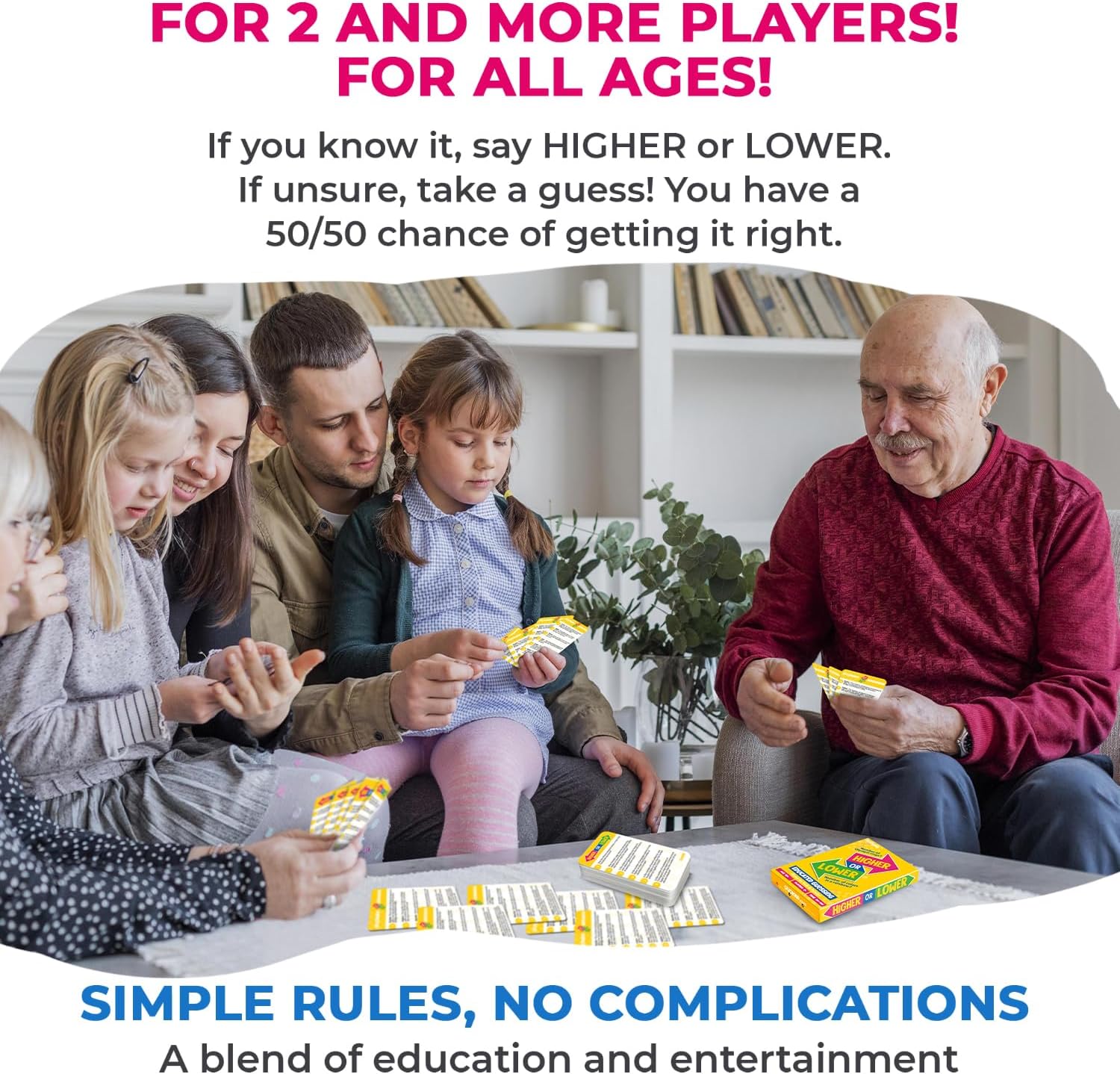 QUOKKA Trivia Board Games for Kids and Adults - Version V2.0 - Family Night Board Game 4xSet Higher or Lower Trivia Cards | Guess Fun Questions | 2 + Players - Challenge Your General Knowledge