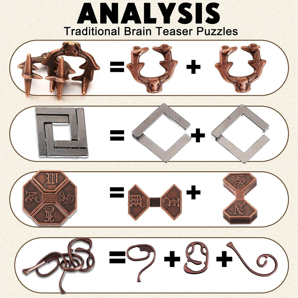Wettarn 9 Pcs Metal Brain Teaser Puzzles Teaser 3D Steel Puzzle for Adults Unlock Interlocking Games IQ Education Smart Logic Test Toys for Adults Mind Challenge(Diverting Style)