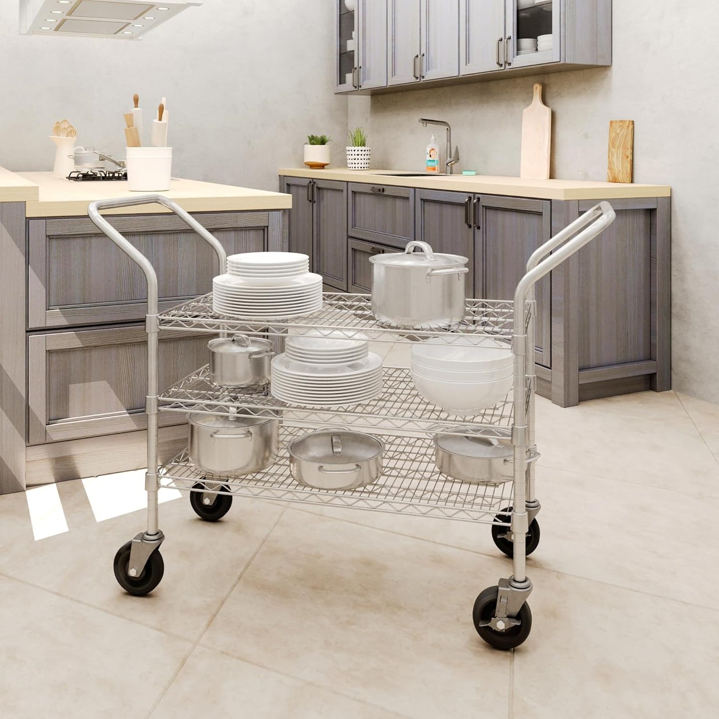 18" W x 36" L x 36" H Chrome Heavy Duty Utility Cart | 3-Tier | NSF Commercial Storage Rack Mobile Unit | Storage and Mobility Solution for Your Business