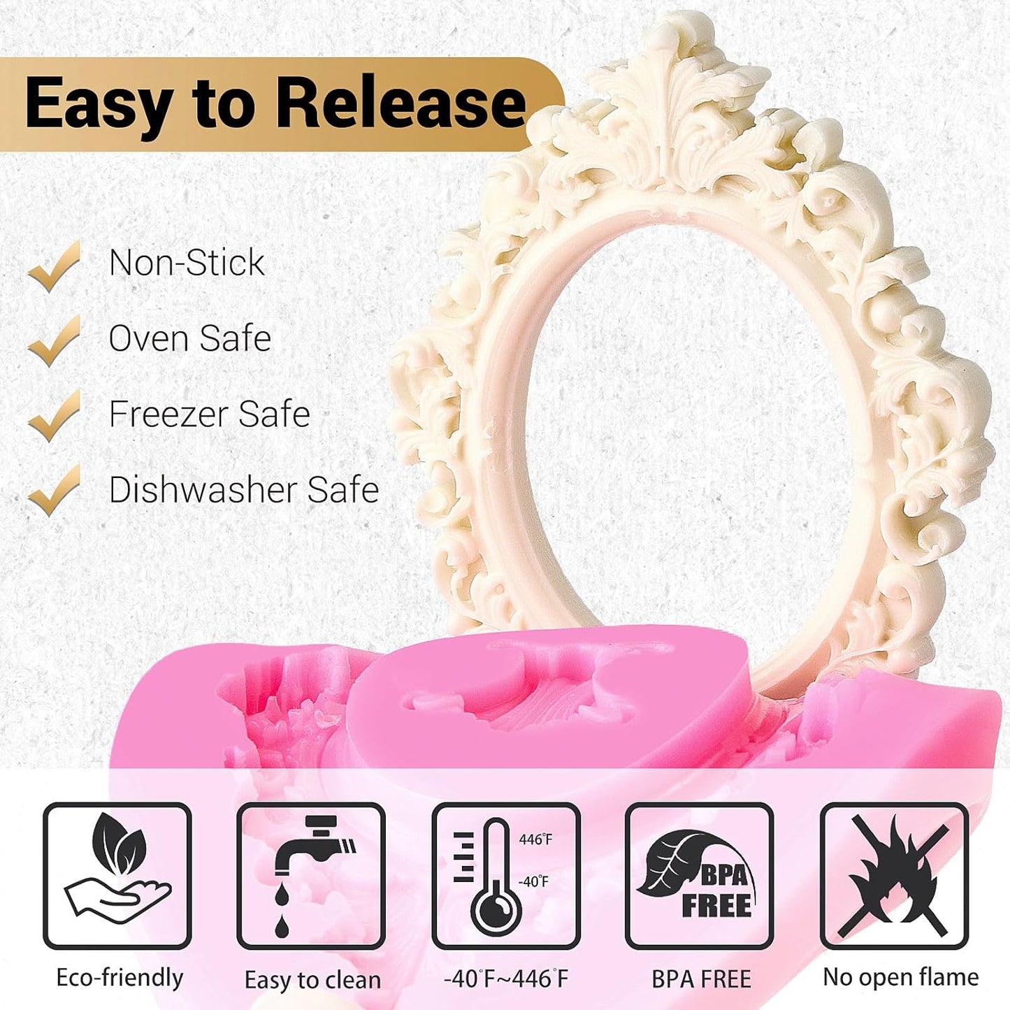 JOERSH 4PCS Baroque Frame Mold, Picture Photo Frames and Corners Silicone Fondant Mold for Cake Decorating, Cupcake Topper, Chocolate, Candy, Sugarcraft, Dessert Decor