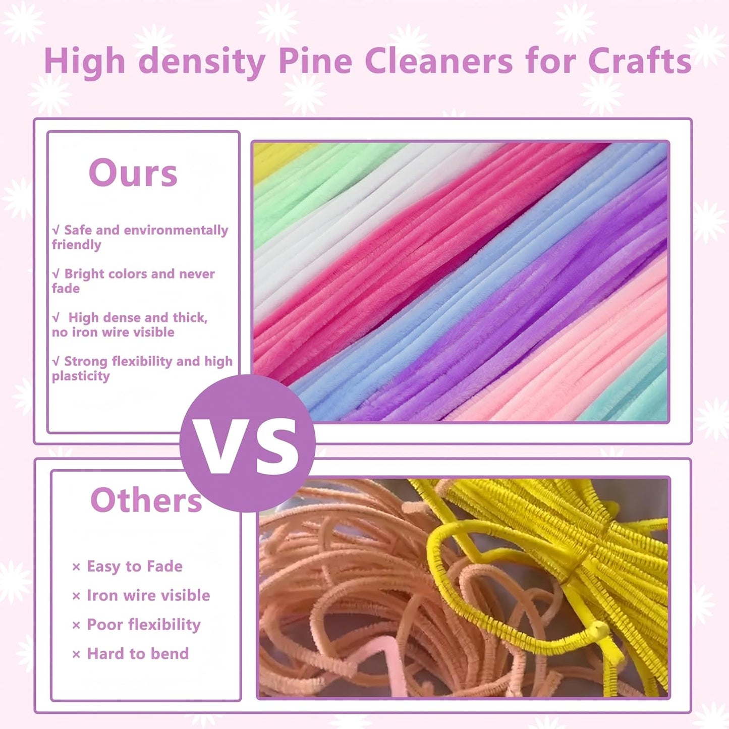 Pipe Cleaners Craft, 400pcs Pipe Cleaners with Flower Stems, Floral Tape, Ribbon, for Flower Bouquet DIY-Pink