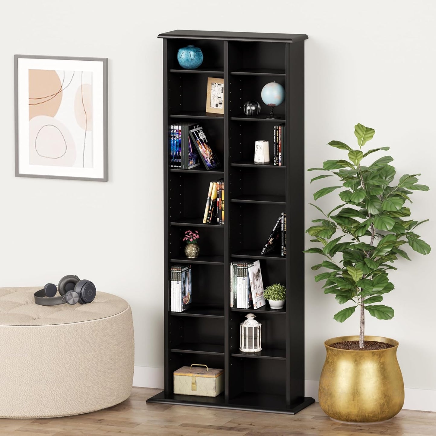 Prepac 2 Column Tall Cabinet Media Storage, 22" Wide, Black