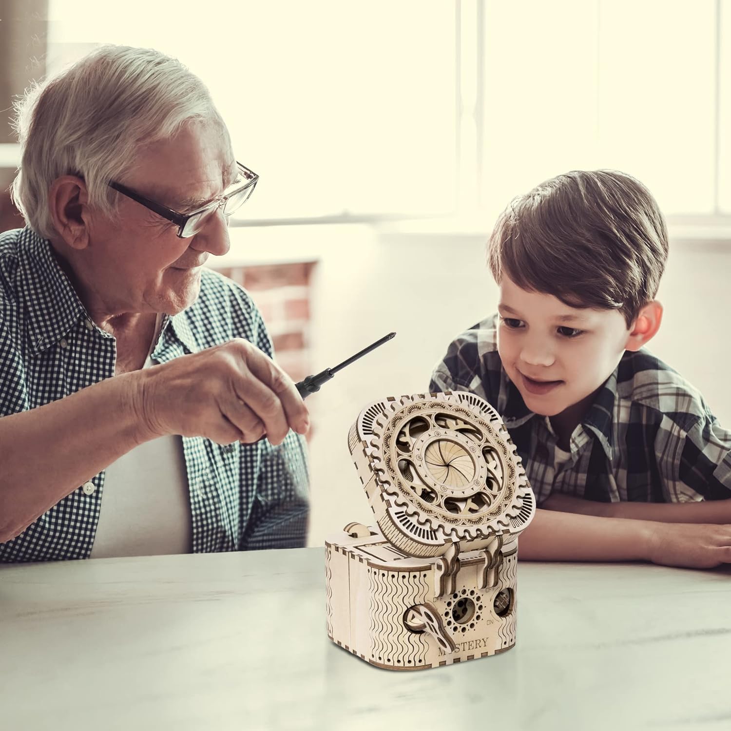 ROKR 3D Wooden Puzzle Password Box Model Kits for Adults and Teens to Build Combination Lock Mechanism Christmas/Birthday