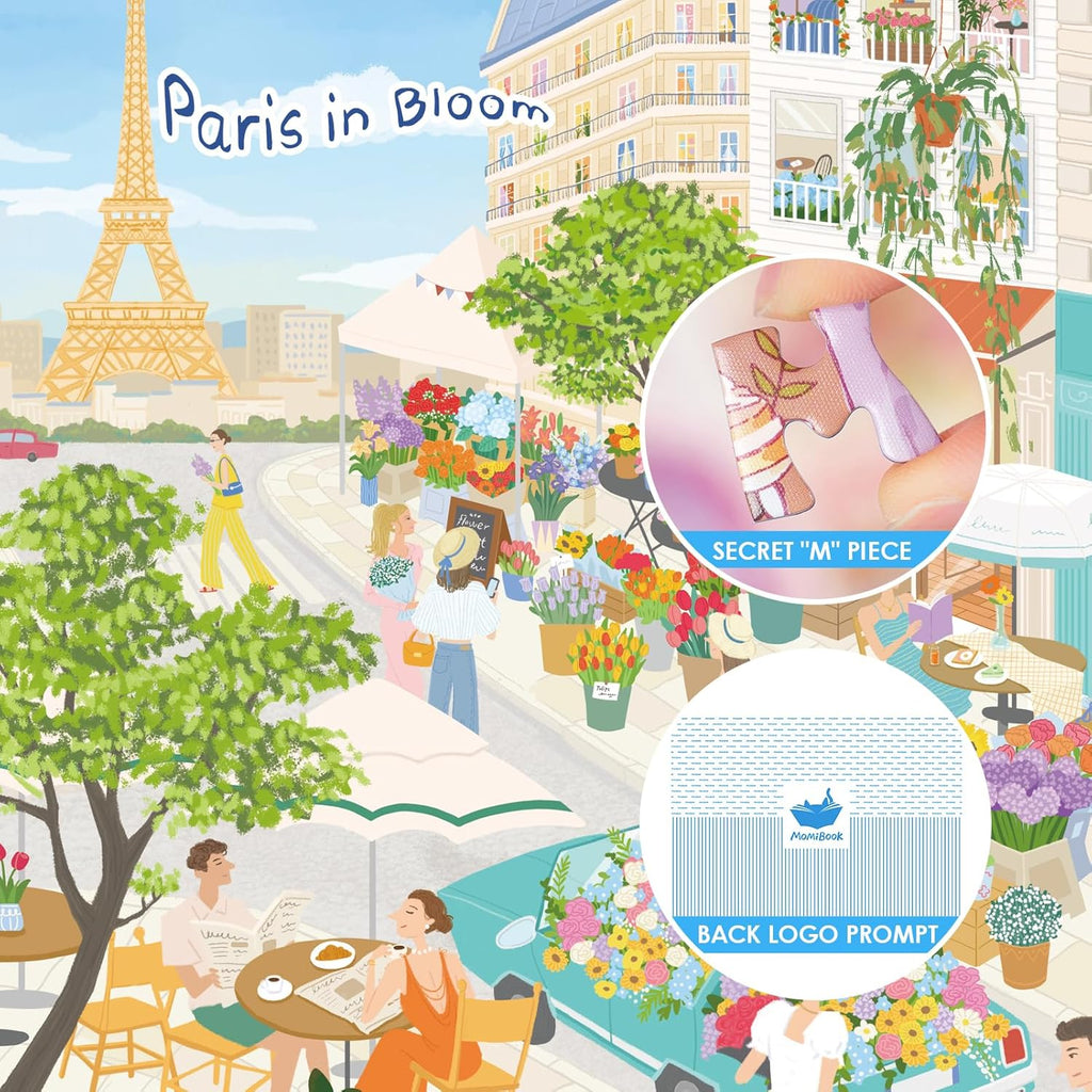 MOMIBOOK Puzzles for Adults 1000 Pieces Jigsaw Puzzles of Paris in Bloom, Painting Image Steet Flower Shop Difficult Challenging Hard Impossible Puzzle Unique Funny Party Christmas Birthday Gifts
