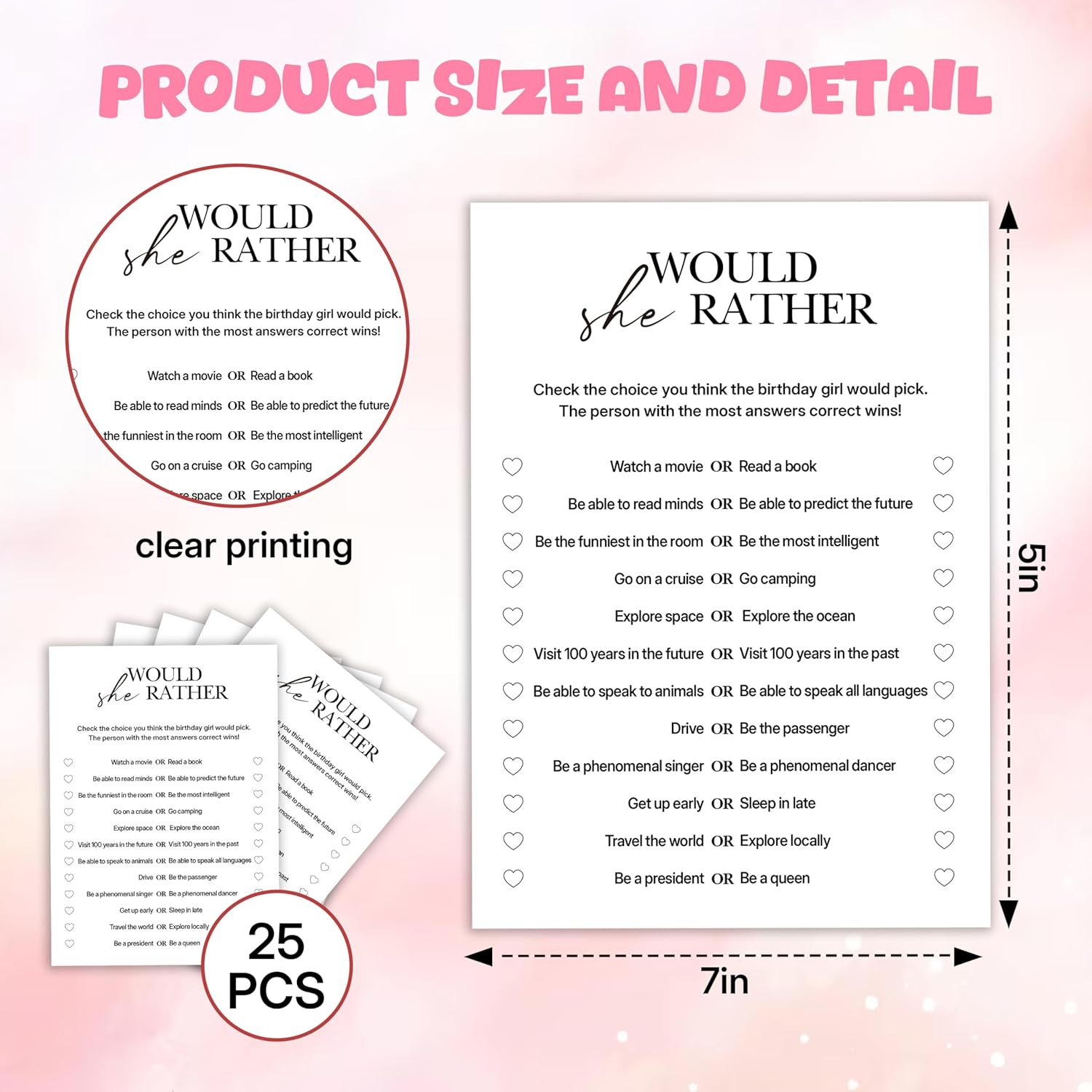 Birthday Party Games, Would She Rather, 25 Pcs Card Set for Guests, Fun Birthday Game for Teen Adults – A04