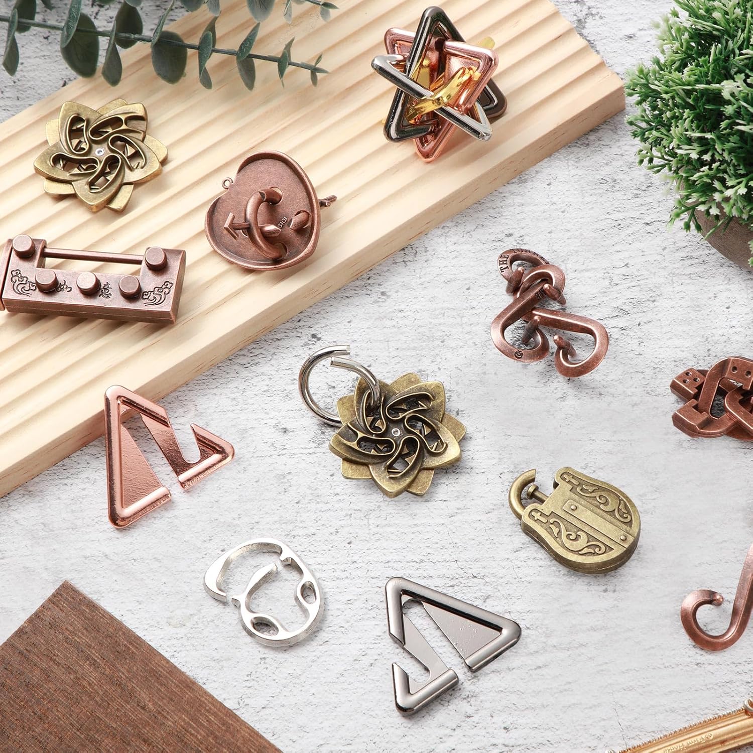 Wettarn 9 Pcs Metal Brain Teaser Puzzles Teaser 3D Steel Puzzle for Adults Unlock Interlocking Games IQ Education Smart Logic Test Toys for Adults Mind Challenge(Fun Style)