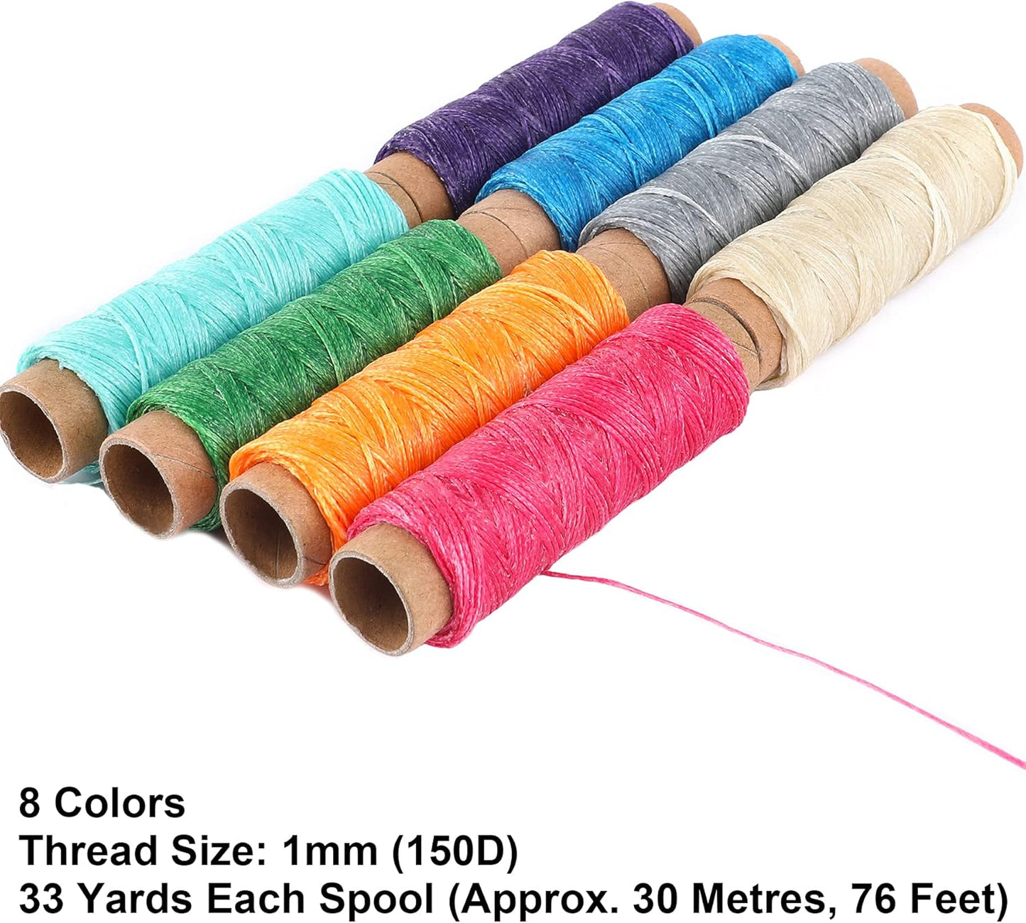JANYUN 264 Yards 150D Leather Sewing Waxed Thread Cord for Leather Craft DIY 1mm Diameter 8 Colors Sewing Thread Cord,Each of 33 Yards (Color B)