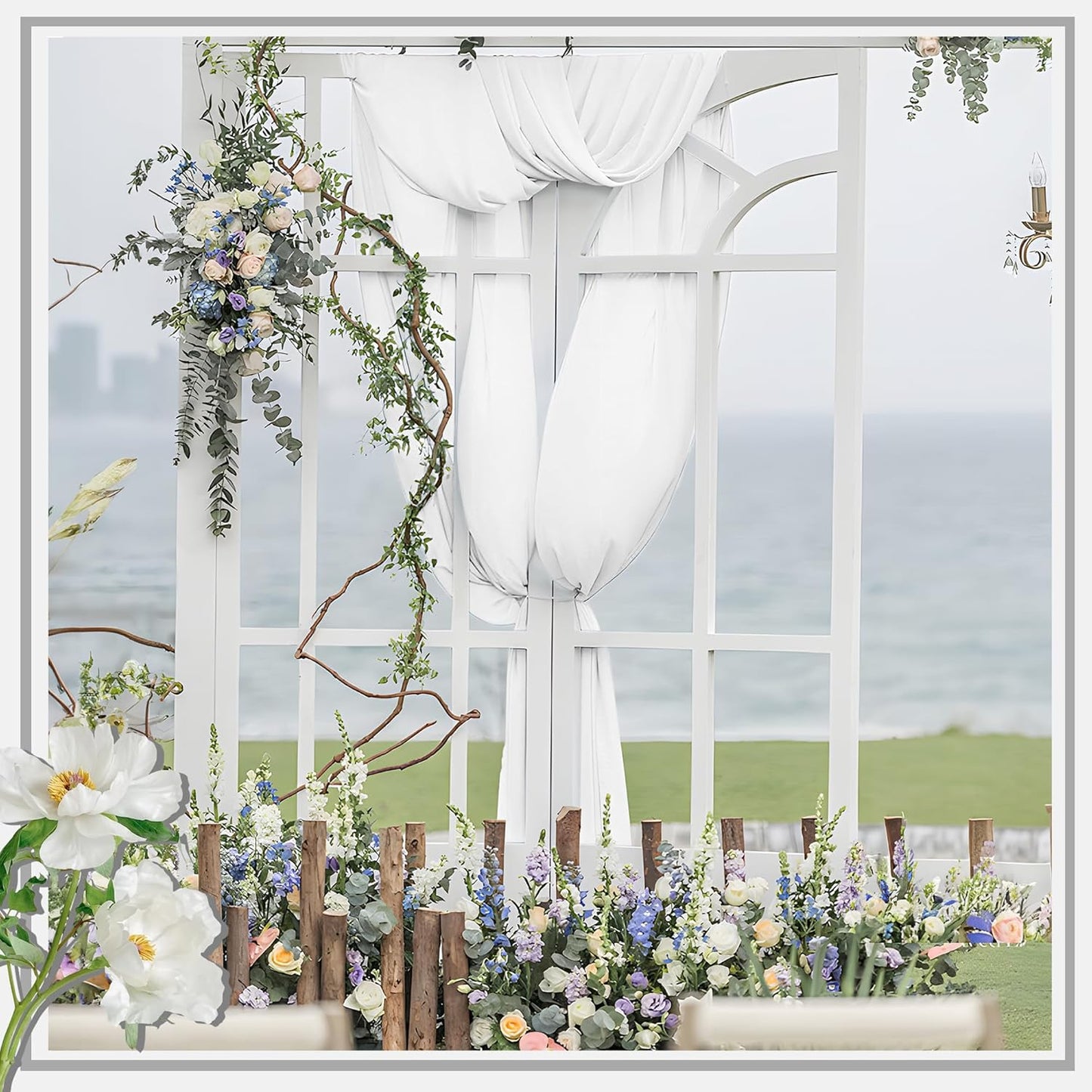 Horbaunal White Chiffon Fabric by The Yard, 1 Yard Continuous Sheer Fabric 59" Wide Soft Draping Fabric for Wedding Arch Draping Party Backdrop DIY Sewing