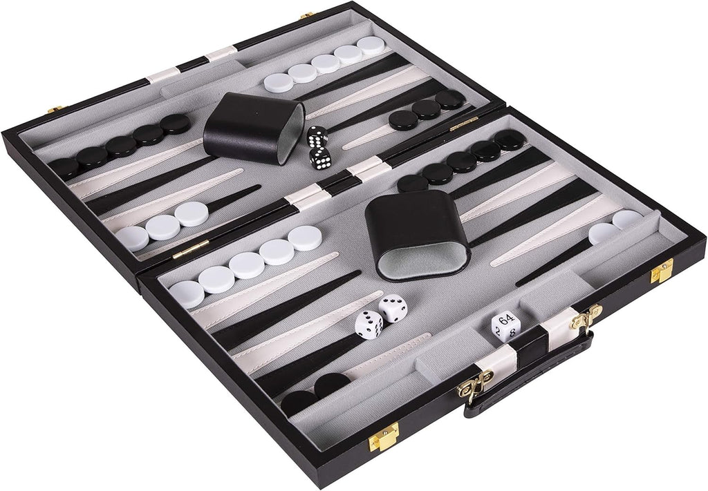 Backgammon Set 18 inch, Large - Classic Board Game for Adults and Kids with Premium Leather Case - Includes Strategy & Tip Guide (Black)