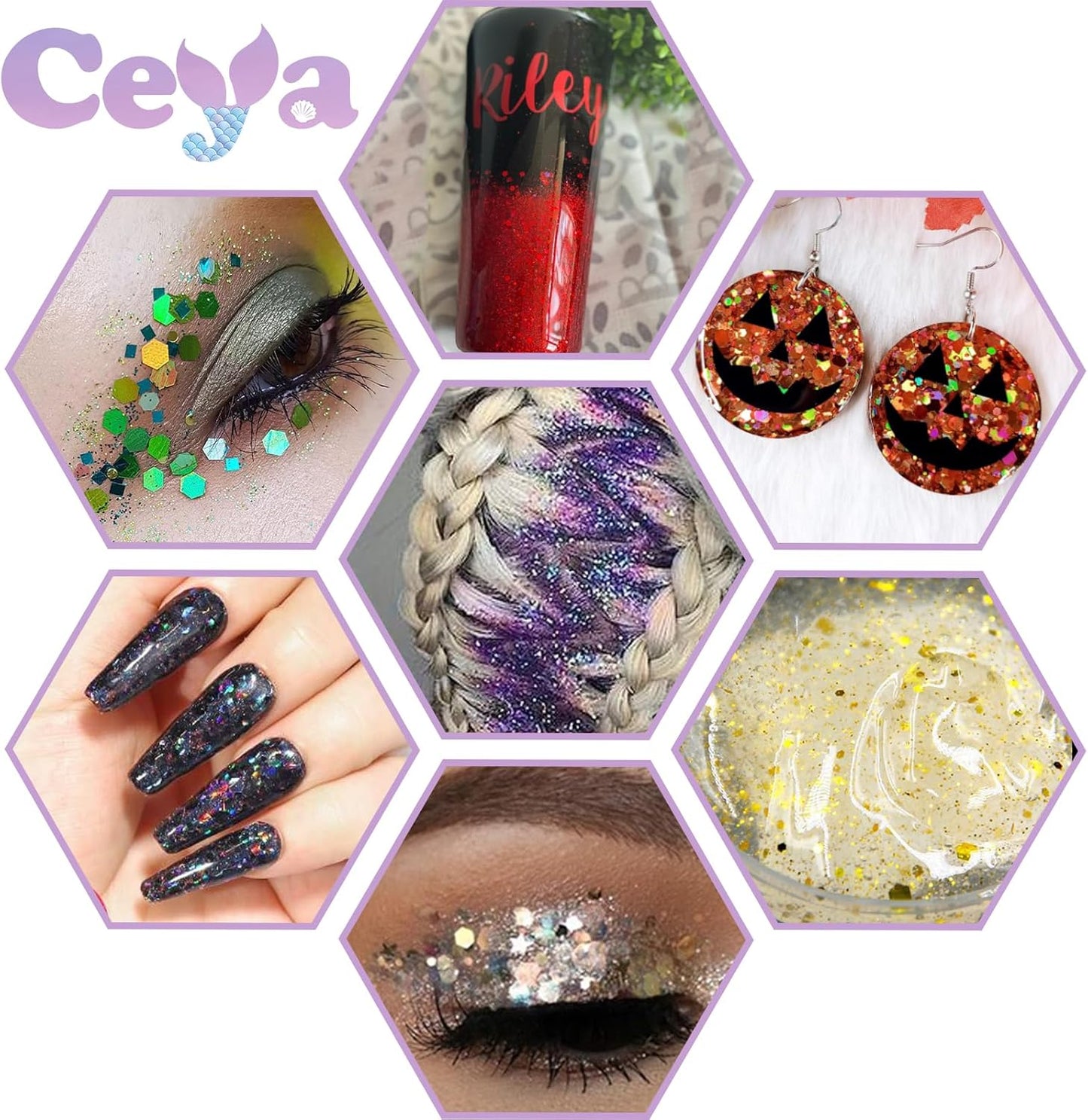 Ceya Holographic Chunky Glitter, 1 LB/ 16OZ Laser Diamond Silver Bulk Craft Glitter Mixed Chunky Fine Glitter Bottled Metallic Flake Nail Sequins for Resin, Tumblers, Scrapbooking, Festival Decor, Art
