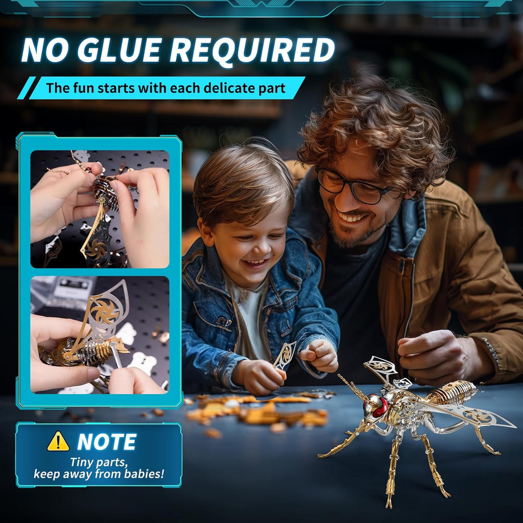 3D Puzzles for Adults, Metal Model Kit Wasp Mechanical Puzzle for Adults/Teens, DIY Creative Craft Gifts Kits Difficult Assembled 3D Puzzle for Family Time, Home Decor (Gold)