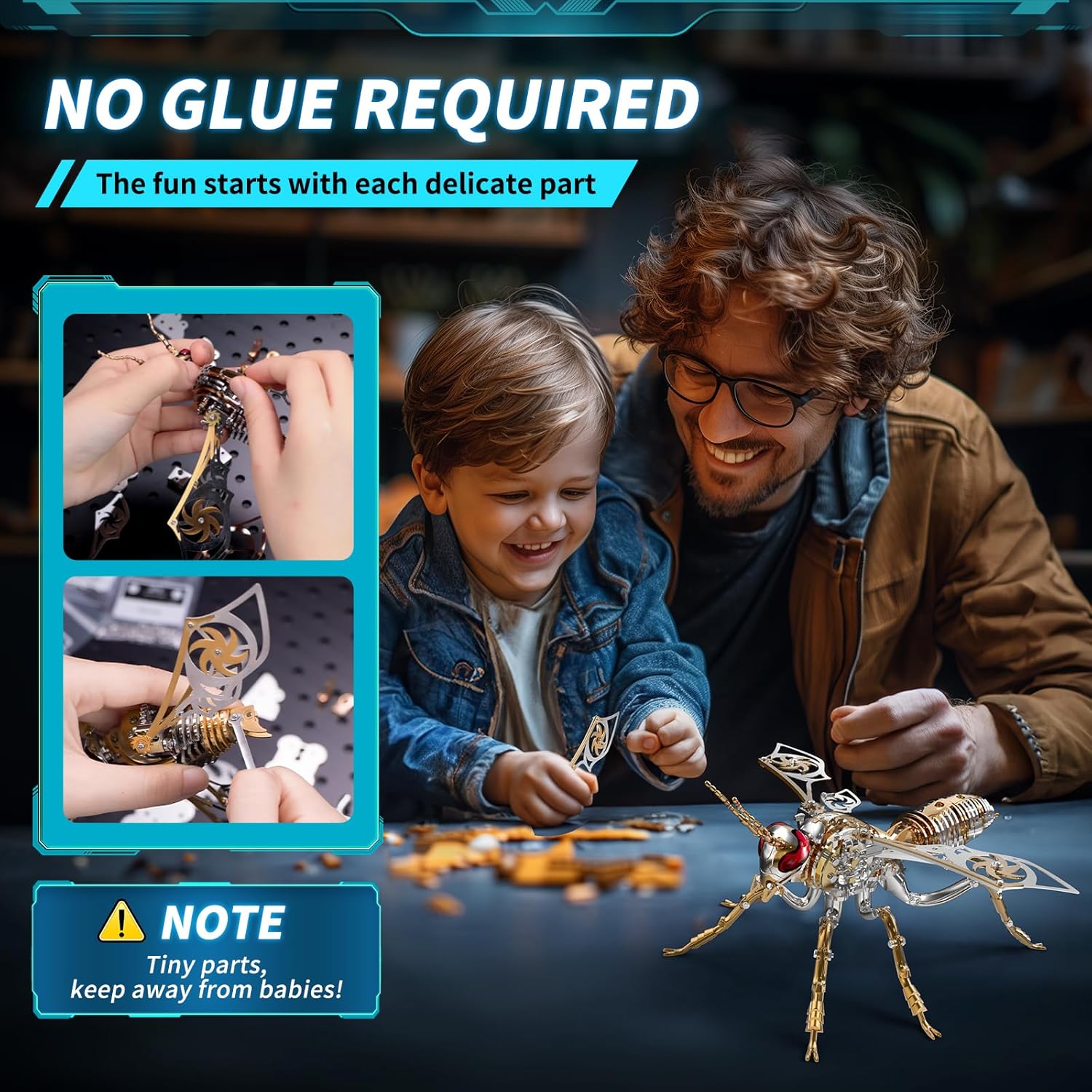 3D Puzzles for Adults, Metal Model Kit Wasp Mechanical Puzzle for Adults/Teens, DIY Creative Craft Gifts Kits Difficult Assembled 3D Puzzle for Family Time, Home Decor (Gold)