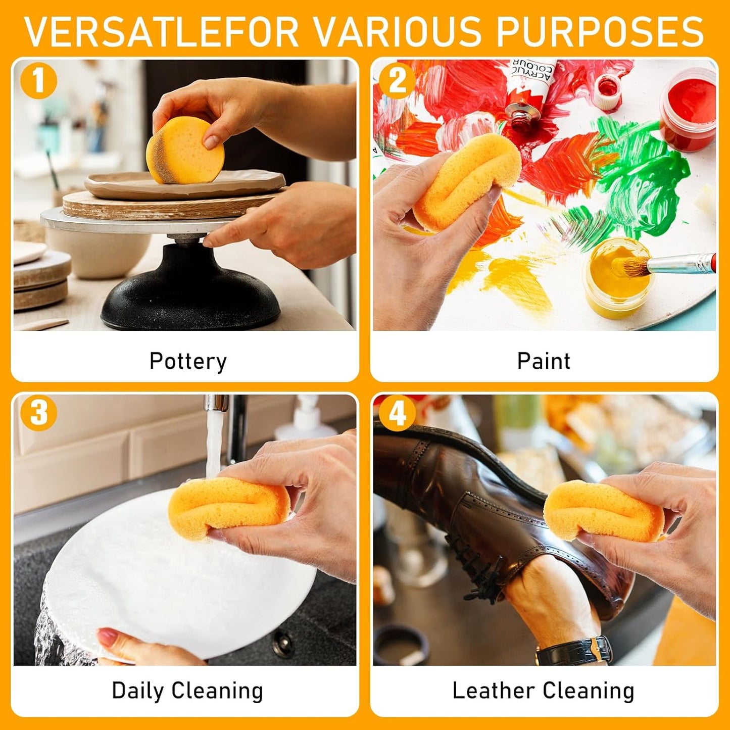 12 PCS Pottery Sponges Elasticity Clay Sponges Round Cleaning Sponge Water Absorption Soap Sponges Soft Yellow Artists Sponge for Kitchen Shoes Leather Care Painting