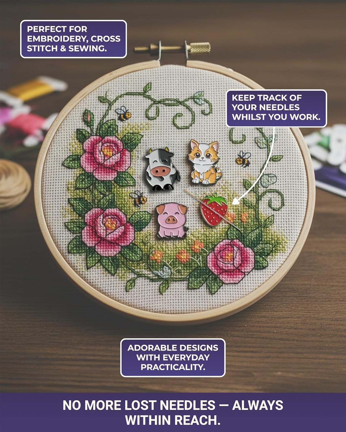 The Quilted Bear Needle Minder - Needle Minder Magnet for Keeping Sewing & Embroidery Needles, Cross Stitch Needles Safe - Stress Free Stitching Cross Stitch Supplies & Embroidery Supplies (Donut)