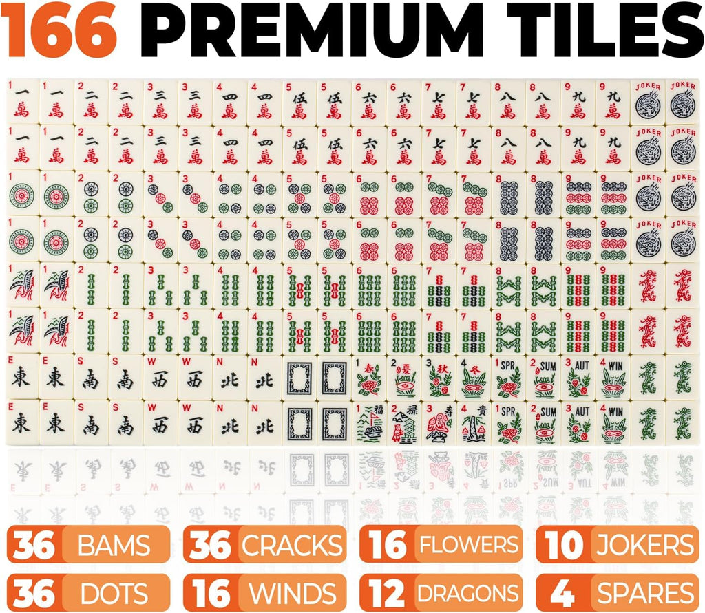 MUTEX American Mahjong Game Set, 166 Premium Mahjong Tile Set with Traveler Size Stylish Blue Carrying Bag, Western Mahjong Set with 4-Piece Walnut Wood Mahjong Racks/Pushers, Mahjong Ma Jong Set