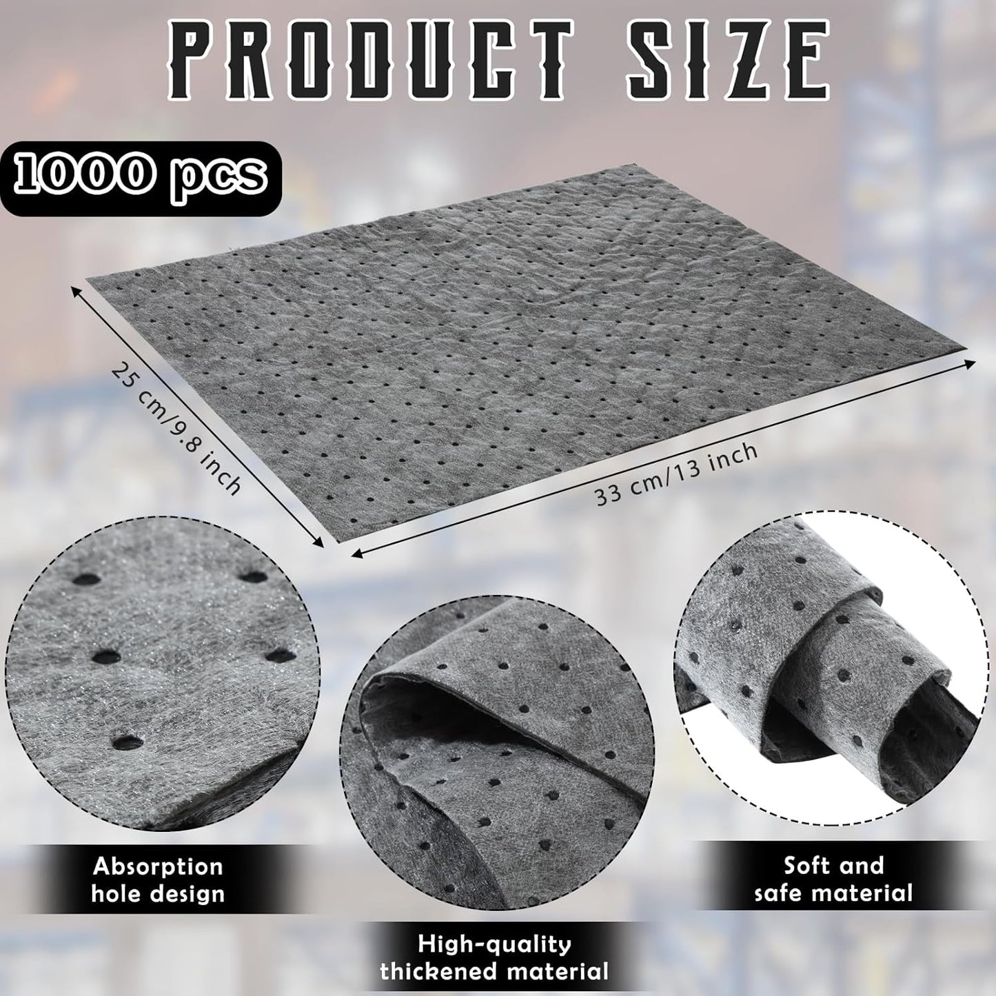 Hoolerry Oil Absorbent Pads Weight Dimpled Pad Garage Accessories Water Absorbent Mat Oil Spill Mat for Absorbing Protecting Home Garage Basement (9.8 x 13 Inch,Gray,1000 Pcs)