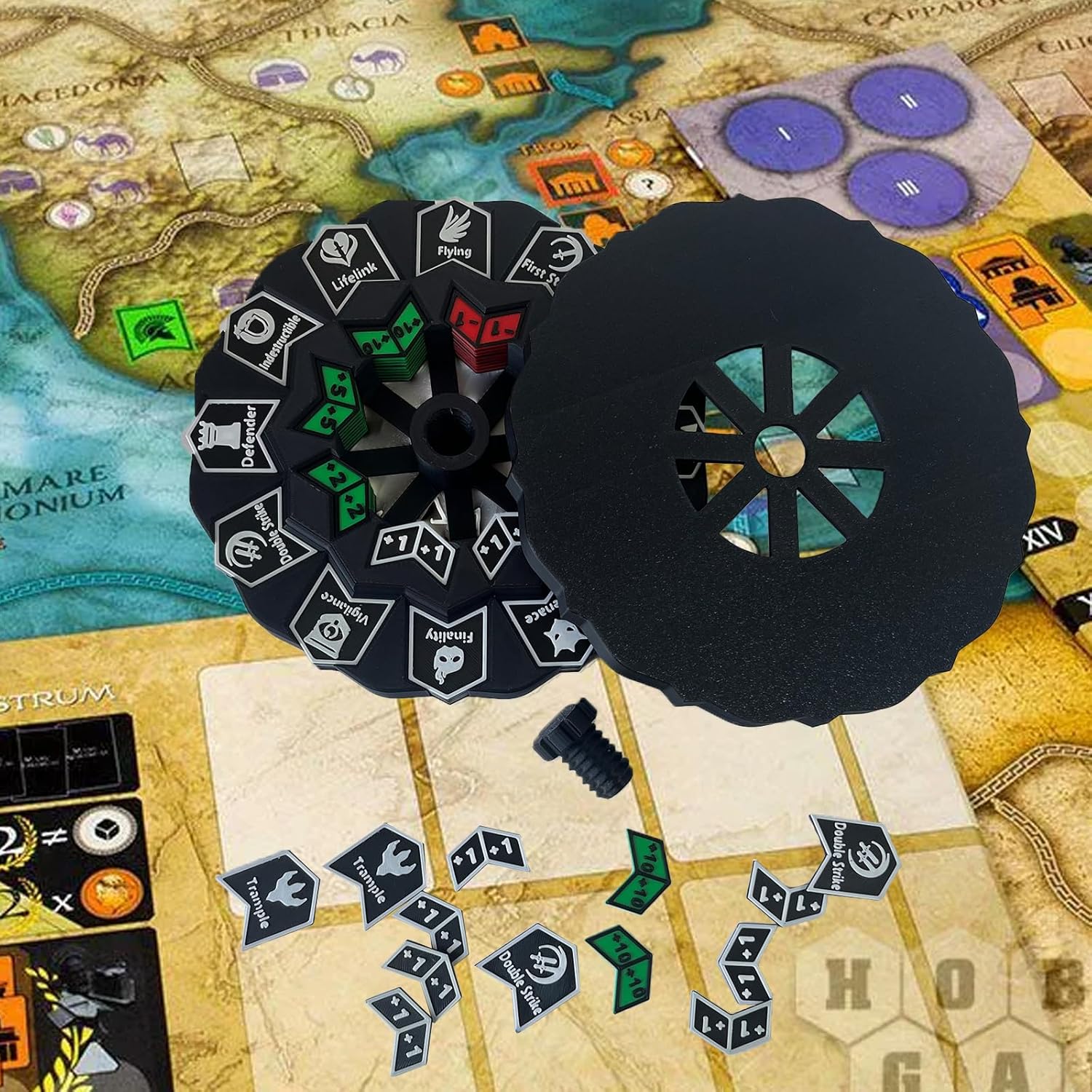 MTG Abilities Keywords Counter Wheel, Black Token Tracker 7.5 inch Diameter,123-Piece Keyword and Life Counter Bulk Tokens MTG, TCG, Cards Gaming Accessories