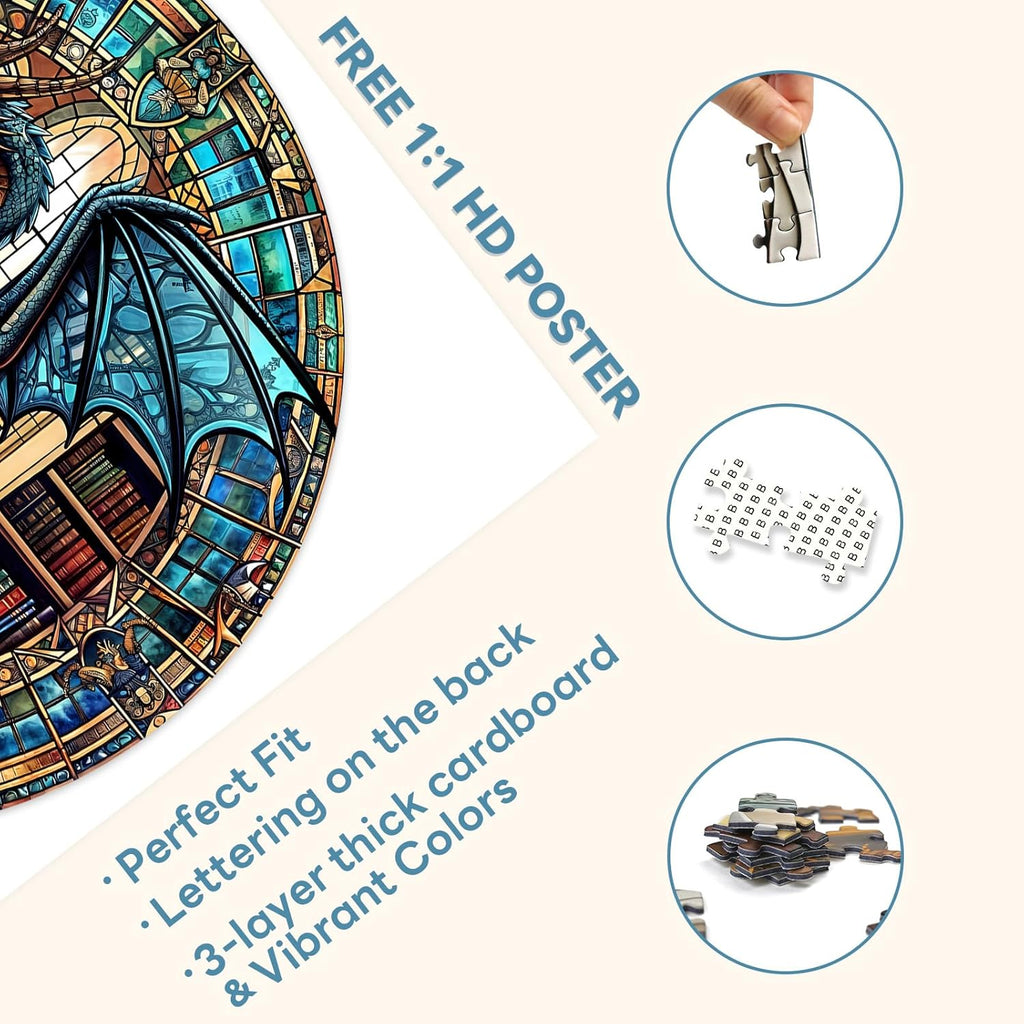 Round Puzzles for Adults 1000 Pieces, Hard Difficult Challenging Puzzles for Adults, Dragon's Library Jigsaw Puzzles 1000 Pieces for Seniors, 3D Visual Flat Puzzle (26.6 x 26.6in)