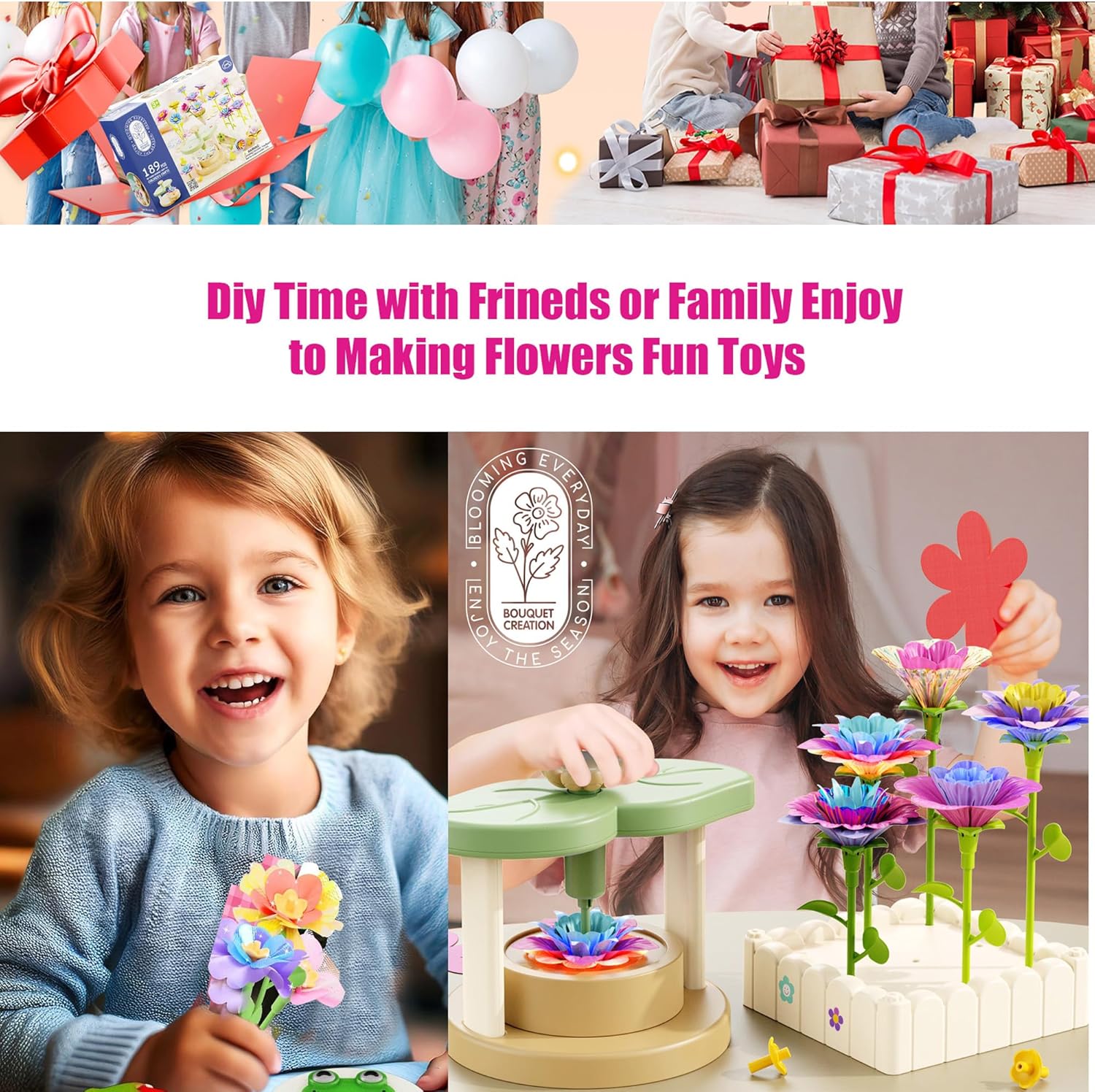 Toys for Girls 3 4 5 6 7 8 9 10 Years Old,189 PCS DIY Craft Kits for Kids,Fabric Flower Bouquets for Girls Gifts,Educational Preschool Learning Toys for Toddler Kids,Birthdays Gifts,Stocking Stuffers