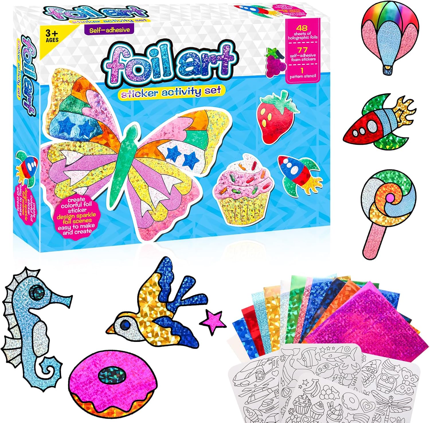 Foil Art Kit for Kids - Foils Fun Craft Kits & Supplies, No Mess Art for Kids, Foil Foam Stickers Art Craft Activity for Kid, DIY Creative Activity Birthday Christmas Gift Travel Toys for Girls Boys